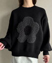 【SALE/74%OFF】JUNOAH フラワーメランジオーバーサイズニット ジュノア トップス ニット グレー グリーン ブラック