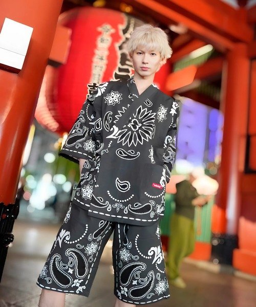 【GALFY×GALLIS ADDICTION】安定の甚平(MENS) ジャックローズ スーツ・フォーマル セットアップスーツ ブラック