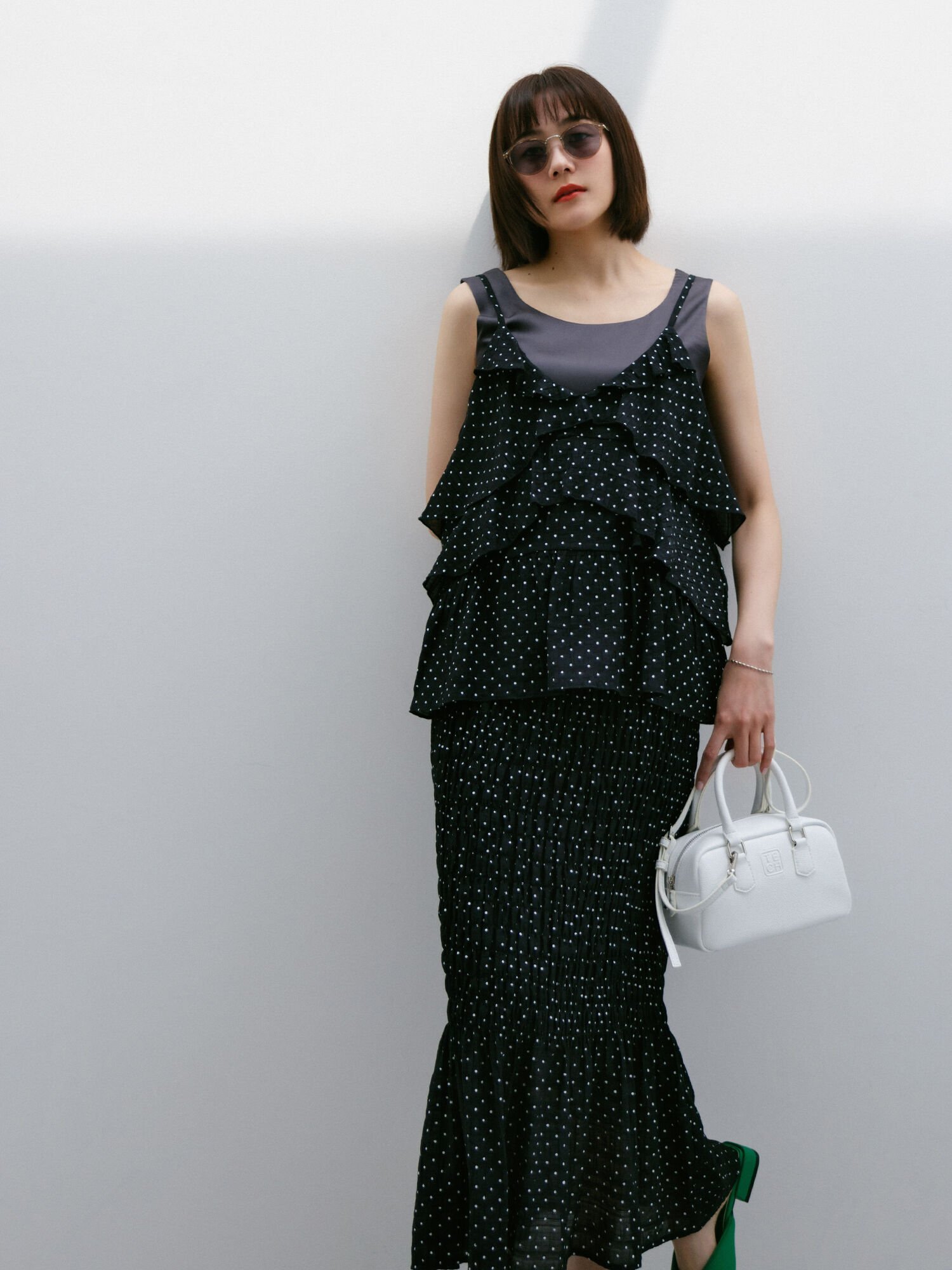 【SALE/60%OFF】Te chichi 【松井愛莉着用】ドットシャーリングタイトスカート(セットアップ可)《2025summer catalog item》 テチチ スカート その他のスカート ブラウン ブラック