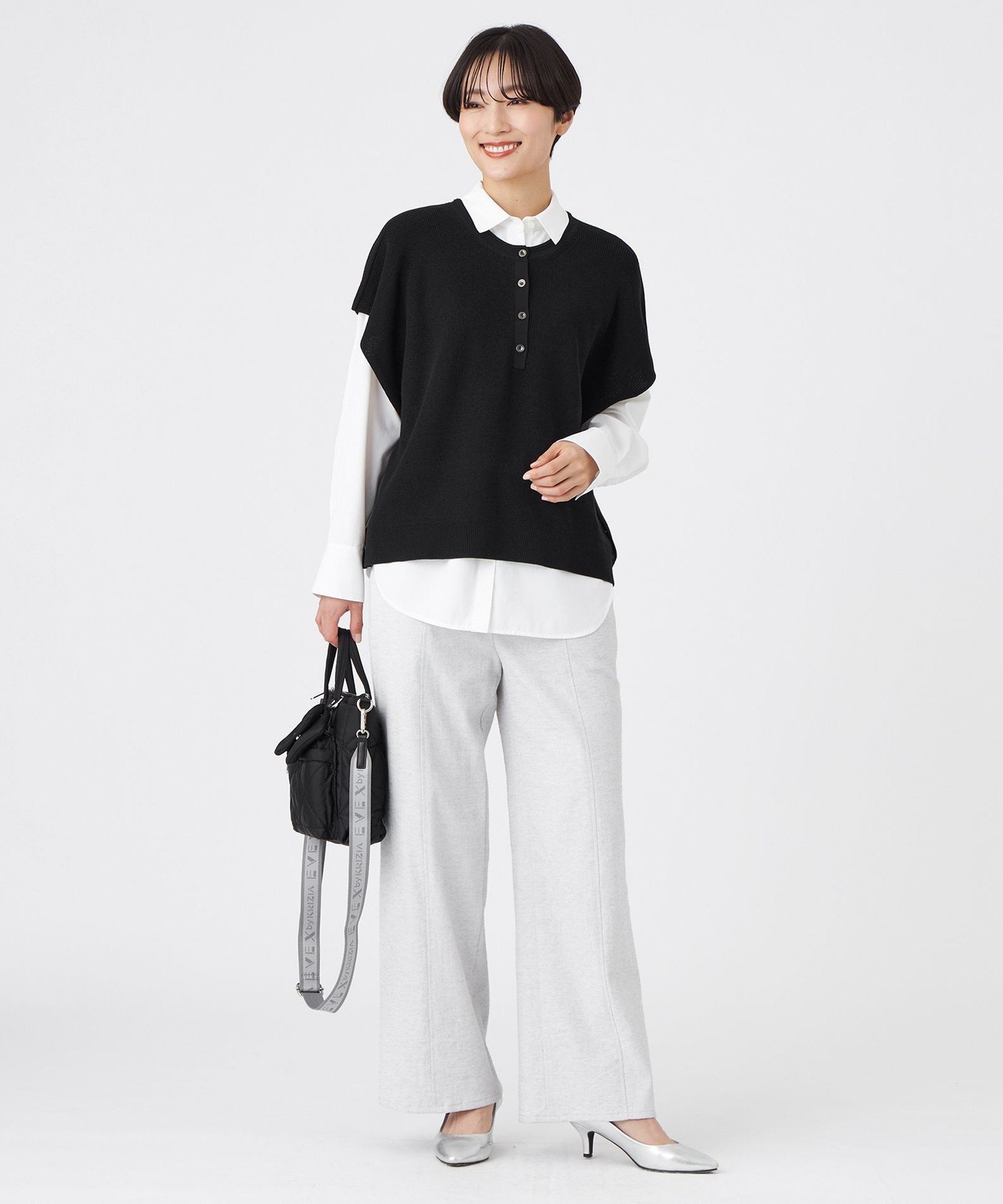 EVEX by KRIZIA 【L】【ウォッシャブル】2wayニットベスト サンヨー エルサイズ トップス その他のトップス ブラック【送料無料】