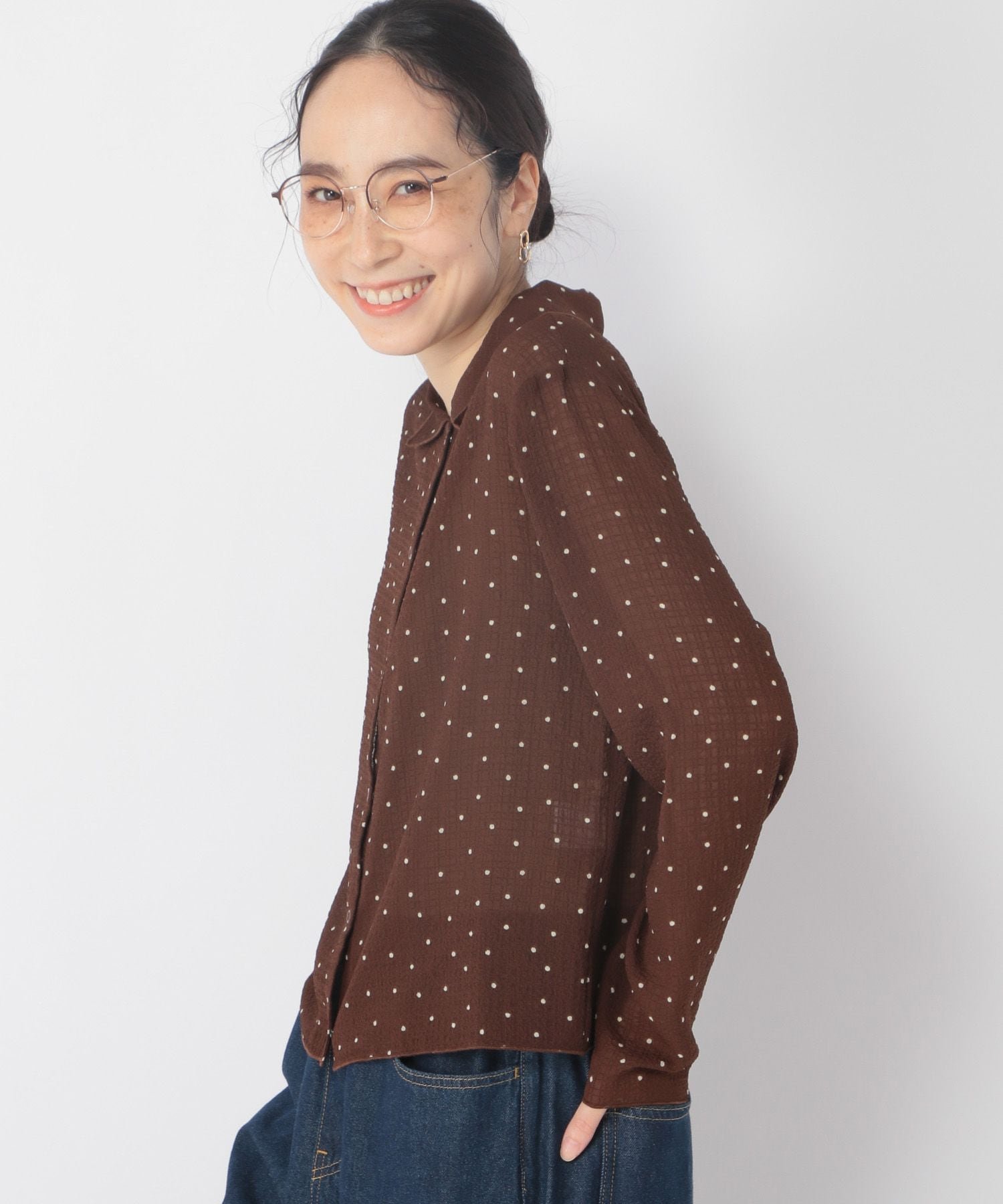 【SALE／50%OFF】studio CLIP チビ衿シアーブラウス スタディオクリップ トップス シャツ・ブラウス ブ..