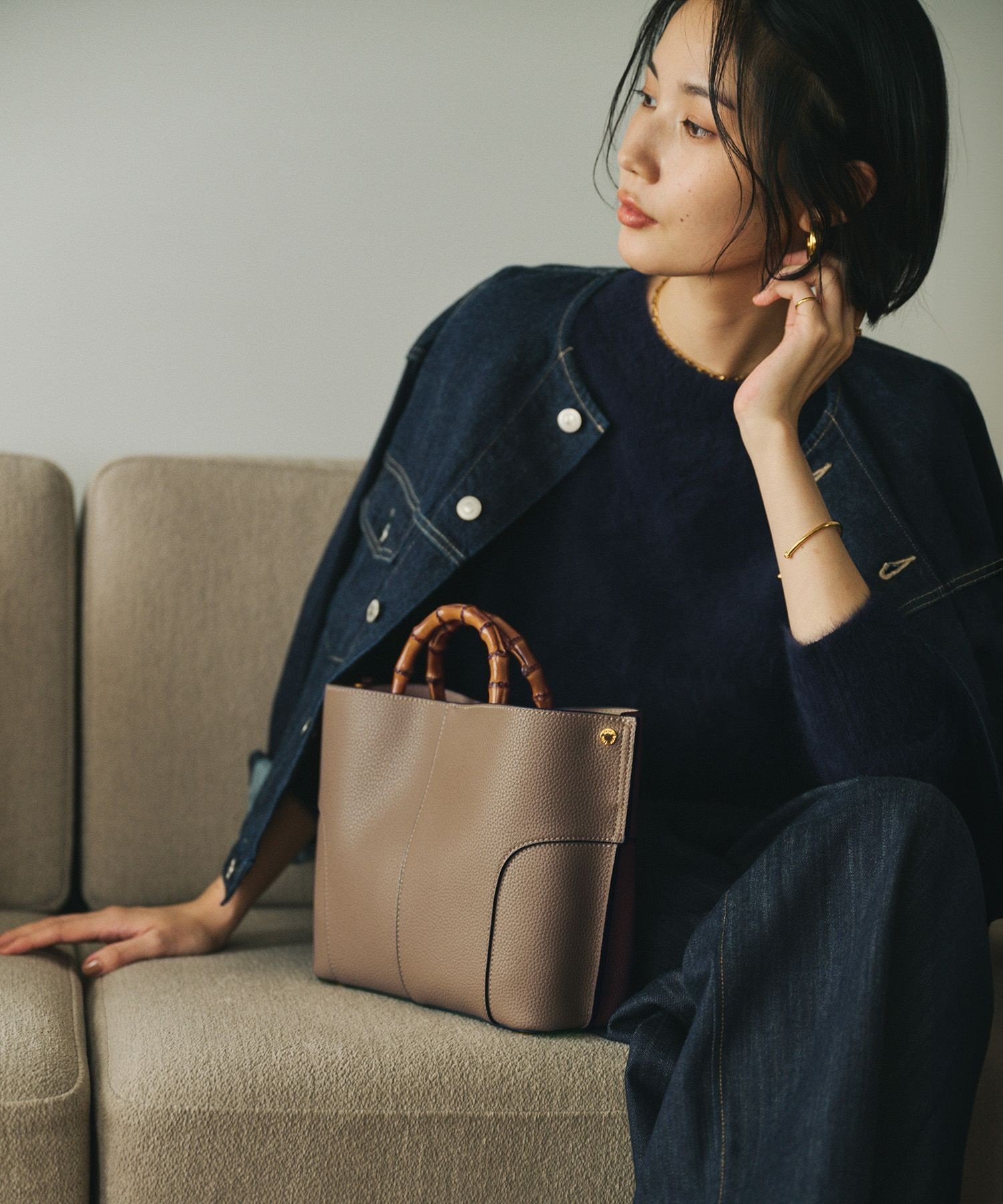 ROPE' 【E'POR】BAMBOO BAG Medium【超軽量】【25AW】 ロペ バッグ ショルダーバッグ カーキグリーン ベージュ ブラック ホワイト【送料無料】のサムネイル