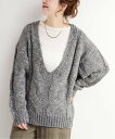 B.C STOCK 《予約》手洗い可 / Vネックビックケーブルニット ベーセーストック トップス ニット ベージュ グレー【送料無料】