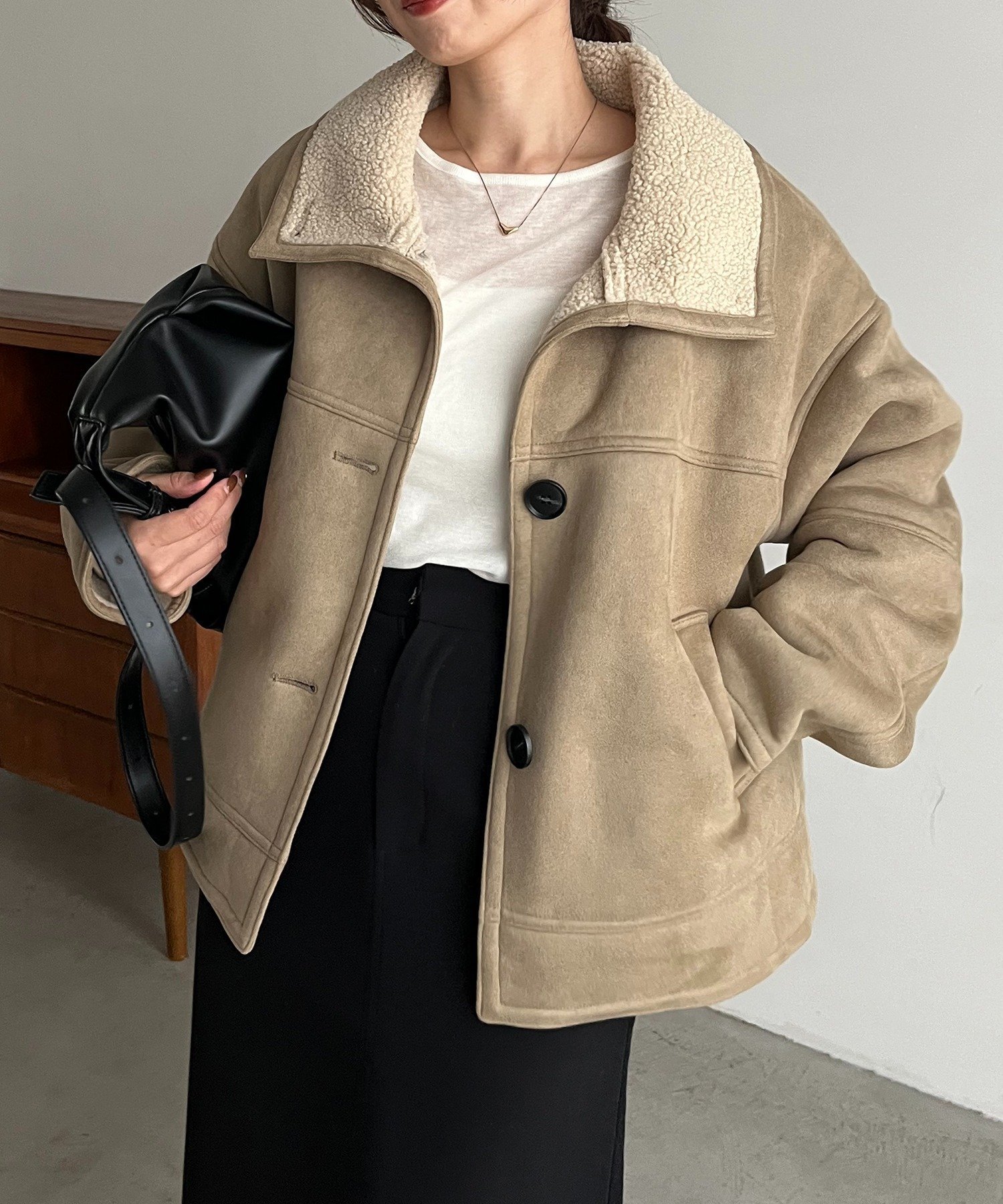 CAPRICIEUX LE'MAGE スエードボアミドルコート カプリシュ レマージュ ジャケット・アウター その他のジャケット・アウター ブラウン ベージュ【送料無料】