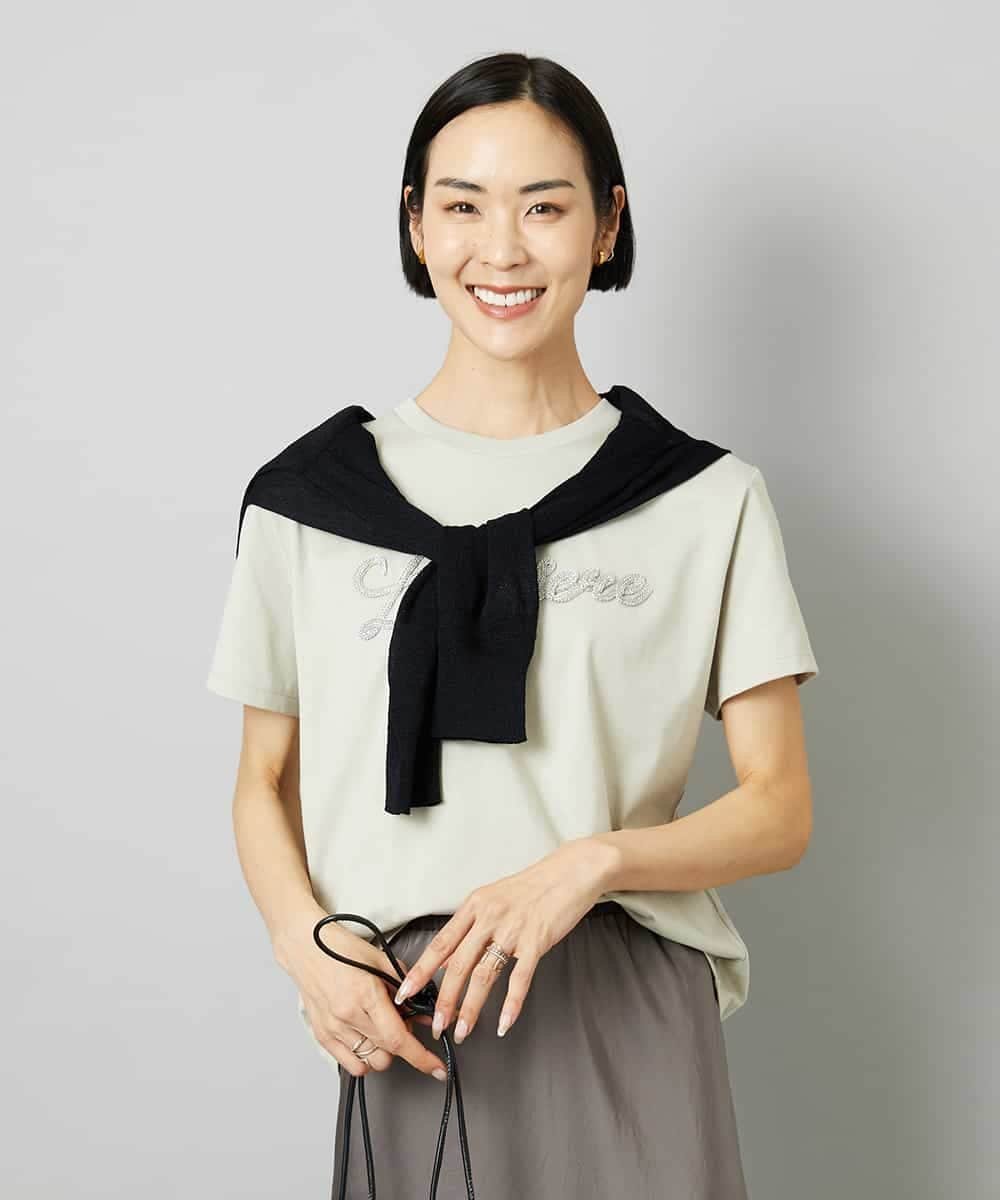 MICHEL KLEIN メタリックチェーンテープ刺繍ロゴTシャツ ミッシェルクラン トップス カットソー・Tシャツ ブラック