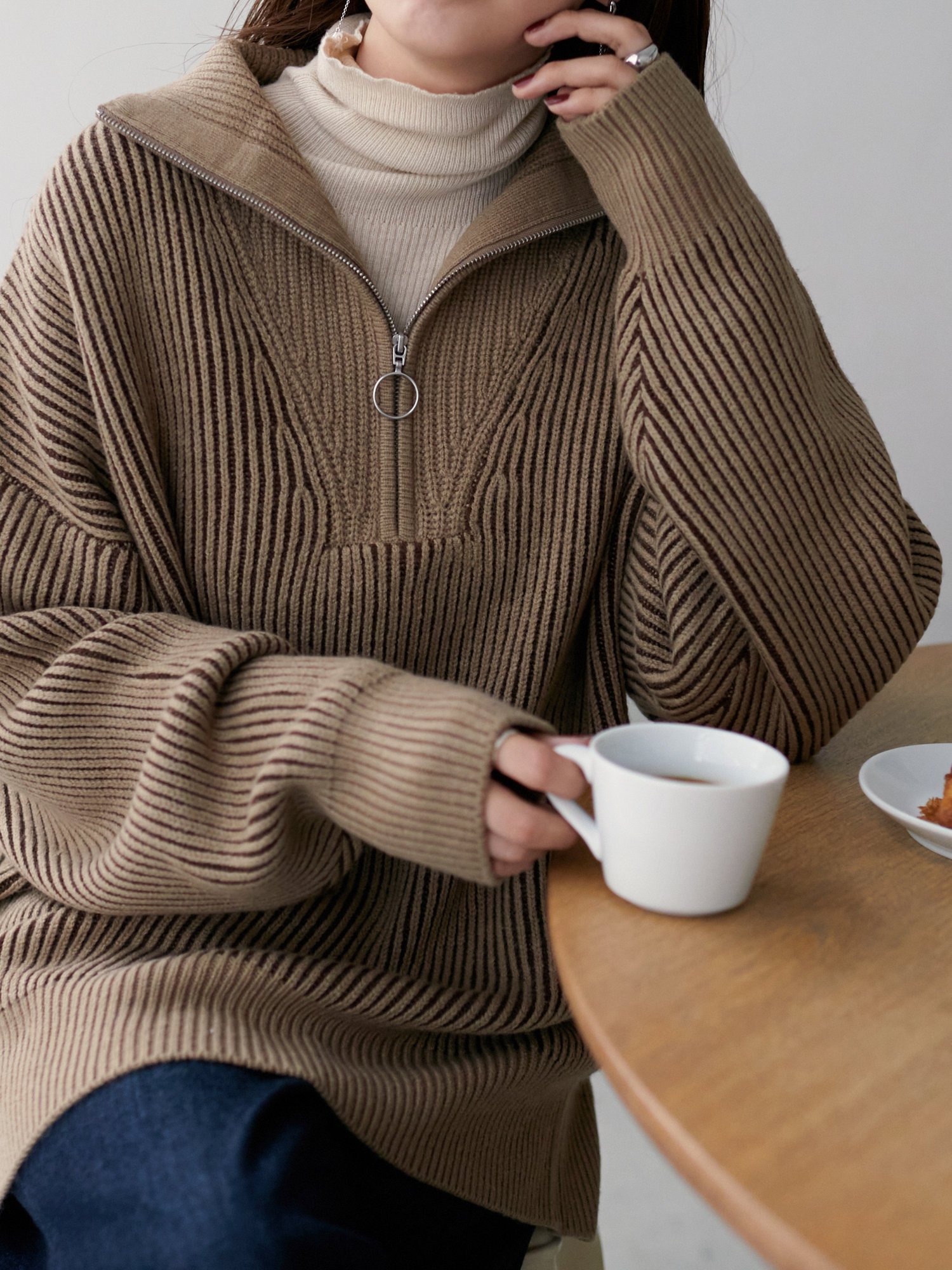 Discoat 配色ストライプハーフジップニット ディスコート トップス ニット ブラウン ブラック【送料無料】のサムネイル