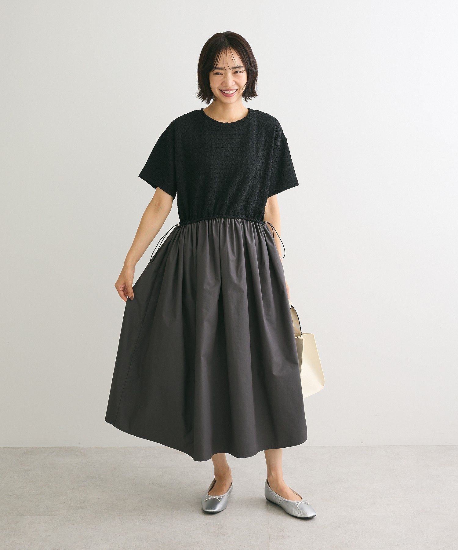 【SALE／70%OFF】Green Parks ドロストドッキングワンピース グリーンパークス ワンピース・ドレス その他のワンピース・ドレス グレー ブラック グリーンのサムネイル