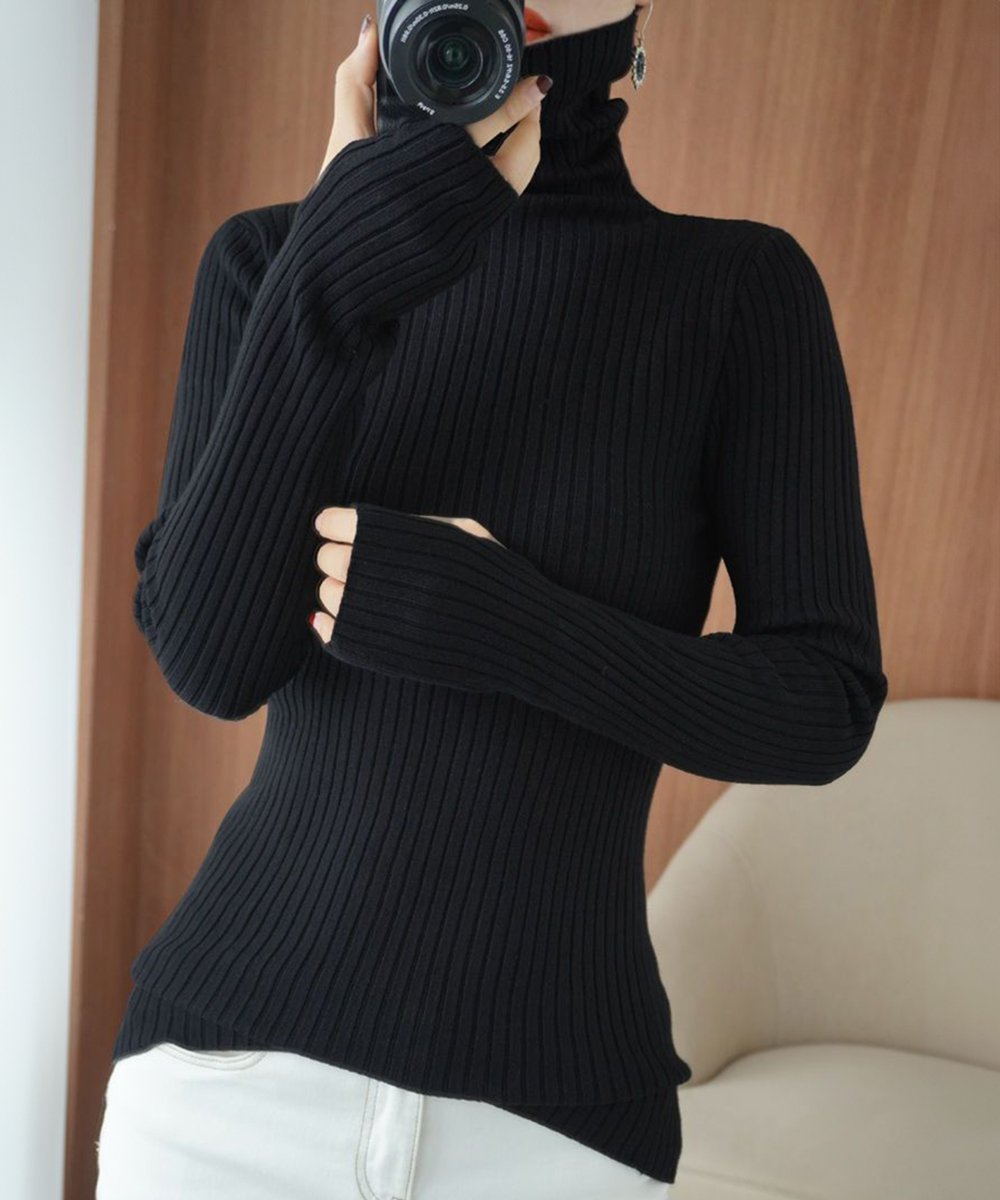 miniministore ニットトップス ハイネック 指穴デザイン ミニミニストア トップス ニット ホワイト ブラック ブラウン ベージュ