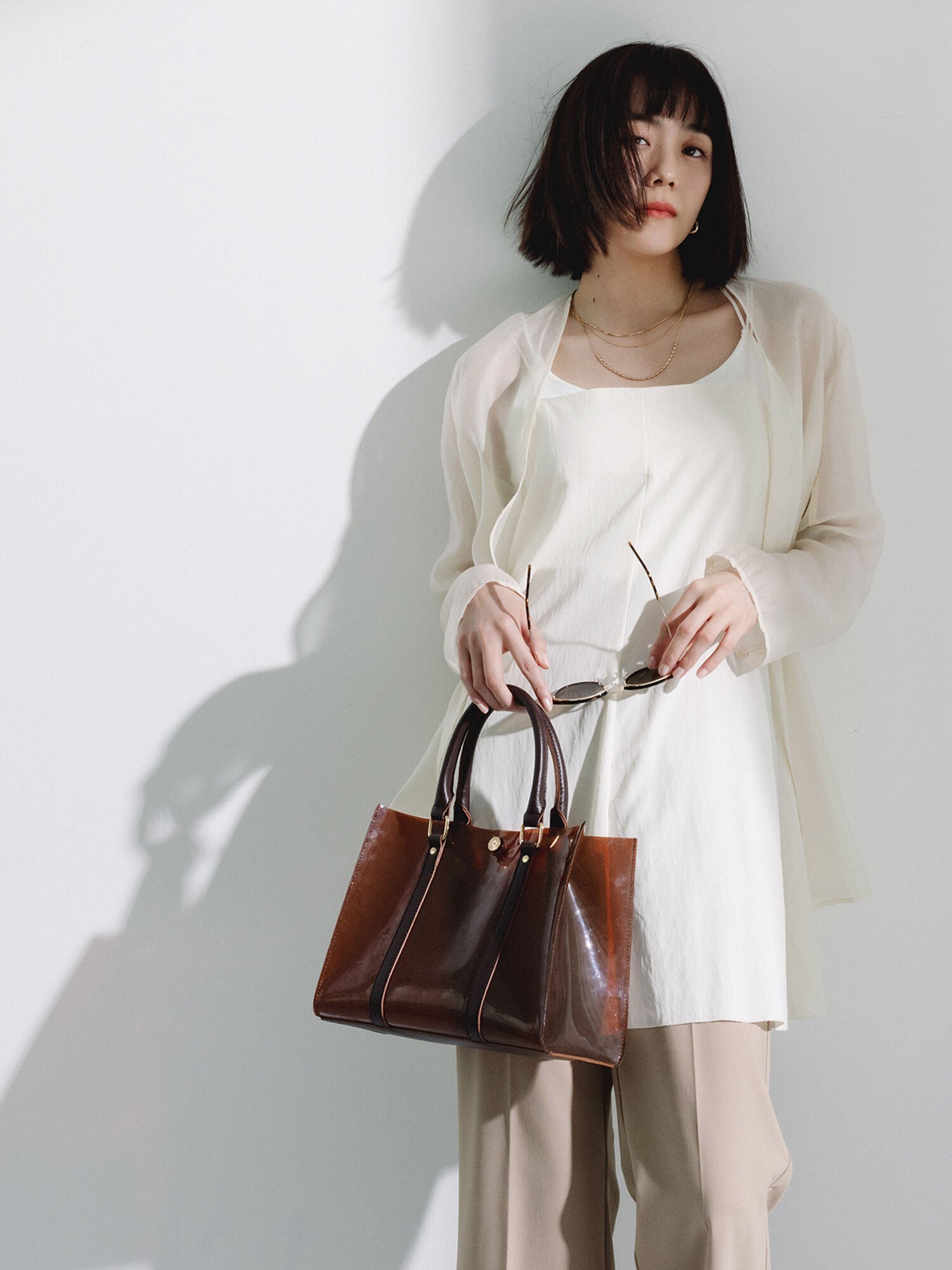 【SALE/50%OFF】Te chichi 【松井愛莉着用】シアーノーカラーシャツ テチチ トップス シャツ・ブラウス ホワイト ブラック ブラウン