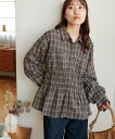 Discoat 【WEB限定】シャーリングチェックシャツ ディスコート トップス シャツ・ブラウス ブラック ブラウン【送料無料】