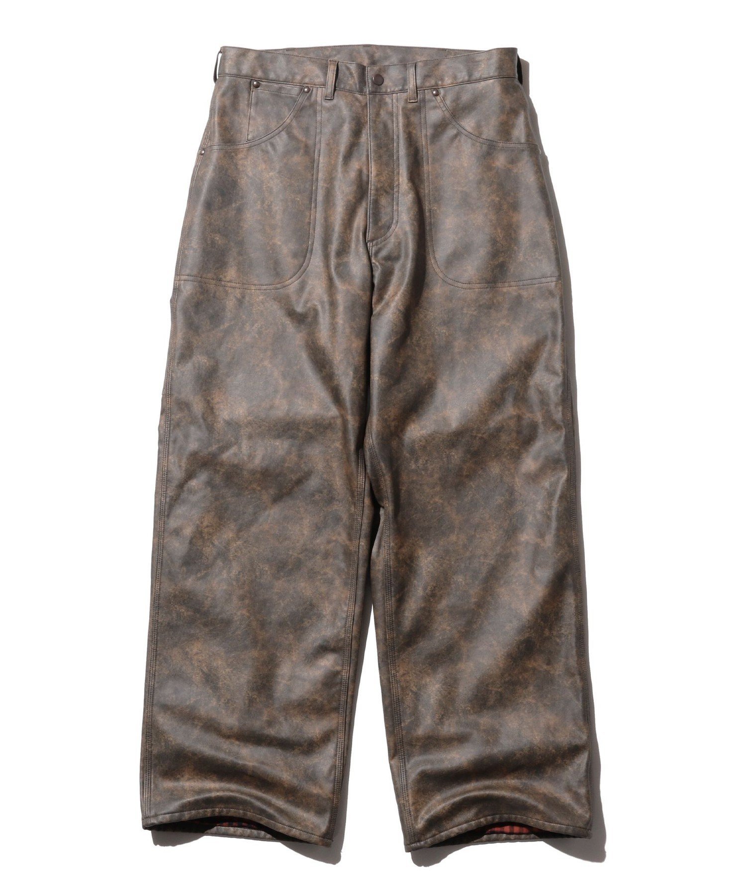 BEAMS PLUS Painter Pants Lined Aged Fake Leather ビームス メン パンツ その他のパンツ ブラウン ブラック【送料無料】