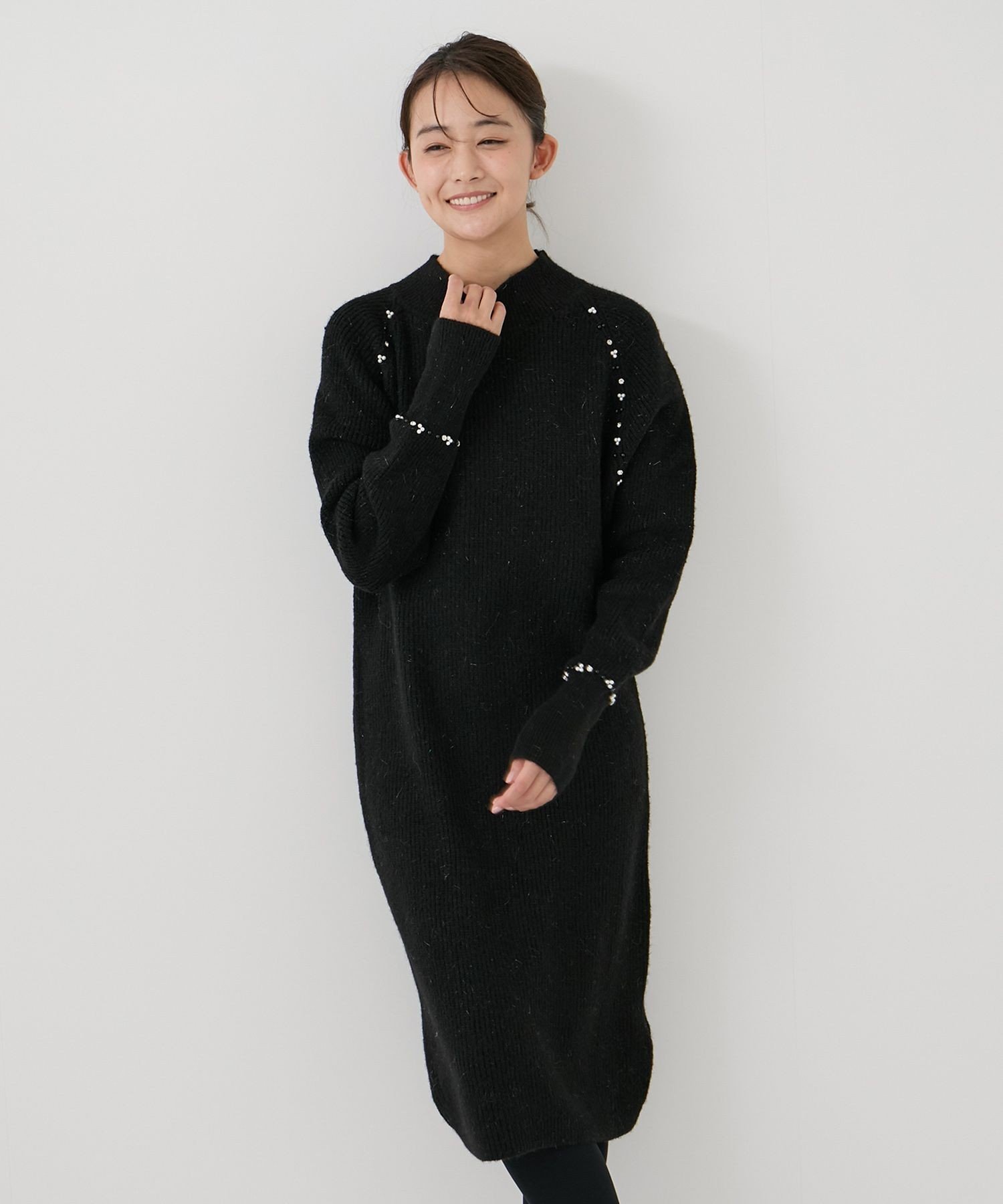 JAYRO ビジュー付きラメニットワンピース ジャイロ ワンピース・ドレス ワンピース グレー ブラック