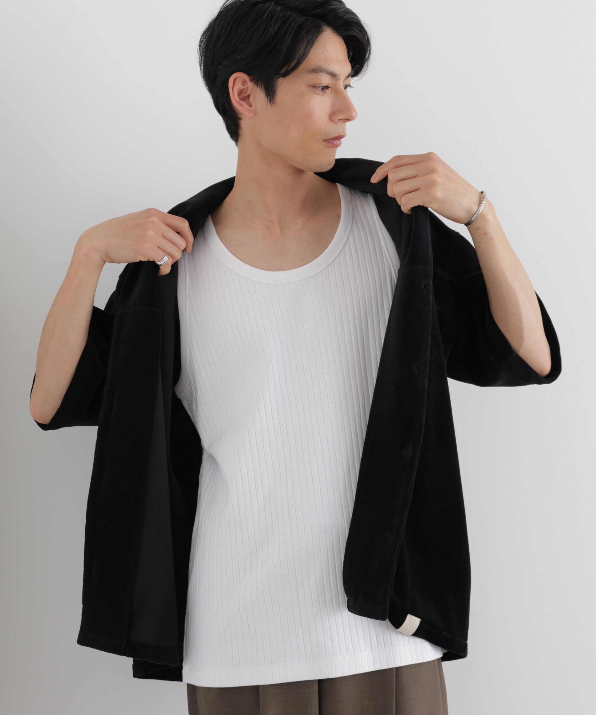 NANO universe Anti Soaked(R) 汗染み防止 リブタンクトップ ナノユニバース トップス カットソー・Tシャツ ブラック ホワイト グレー