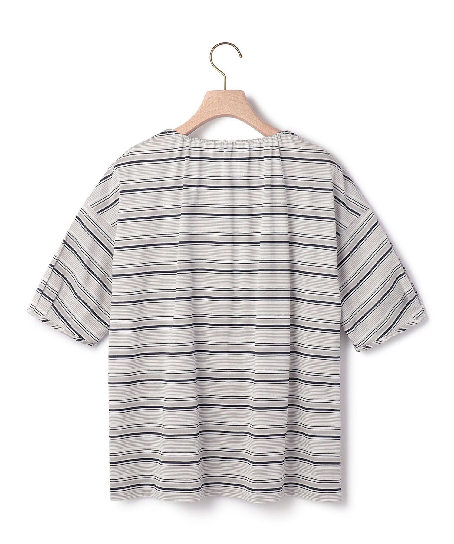 SCAPA ラメボーダーパフスリーフカットソー スキャパ トップス カットソー・Tシャツ グレー