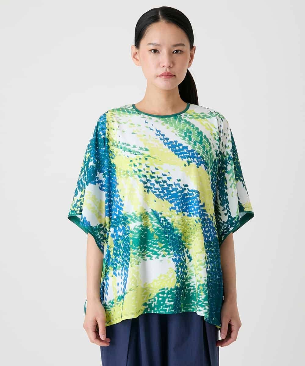 HIROKO BIS ポンチョ風カットソープルオーバー /洗濯機で洗える ヒロコ ビス トップス カットソー・Tシャツ ブルー グリーン