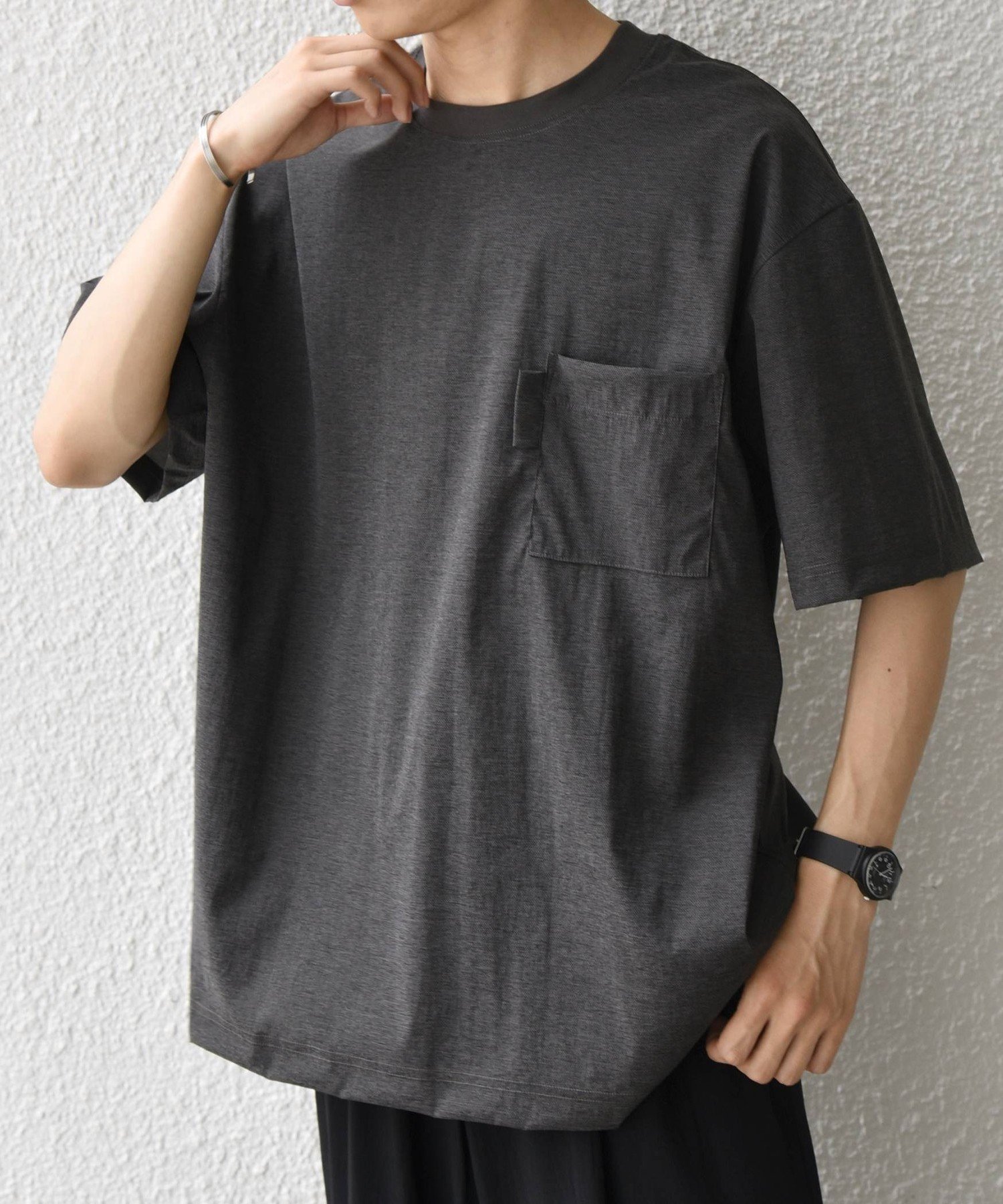 SHIPS any:＜接触冷感/UVカット＞VEILICE リラックス クルーネック ポケット Tシャツ(セットアップ対応)◇ シップス トップス シャツ・ブラウス グレー グリーン