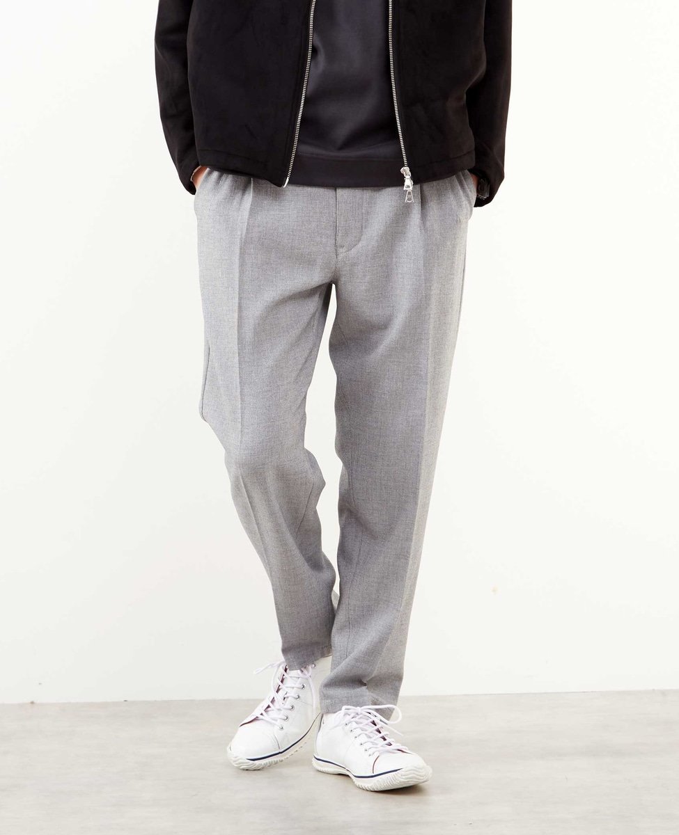 MEN'S MELROSE メランジピケリラックステーパードトラウザース メンズメルローズ パンツ スラックス・ドレスパンツ ネイビー グレー