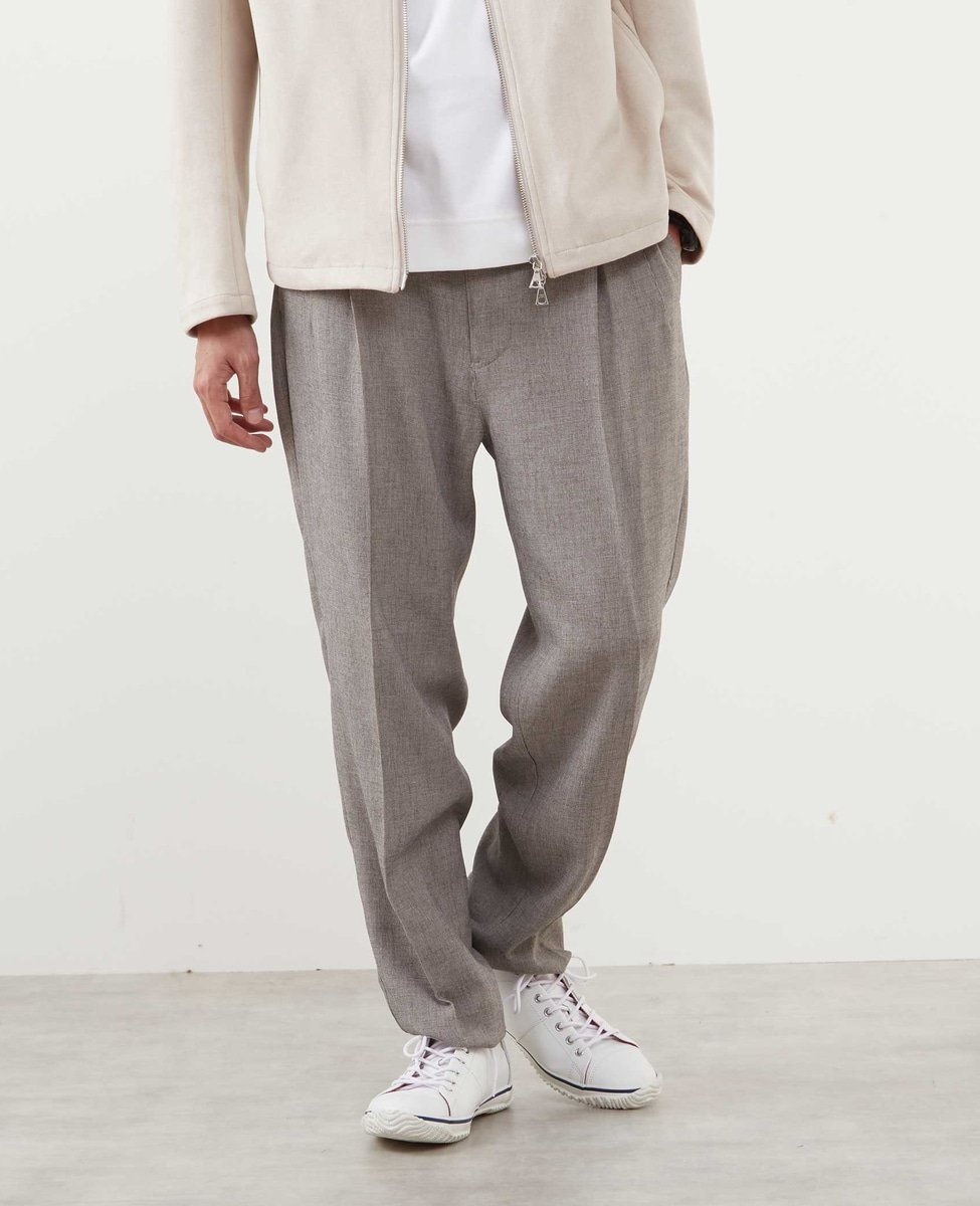 MEN'S MELROSE メランジピケリラックステーパードトラウザース メンズメルローズ パンツ スラックス・ドレスパンツ ネイビー グレー