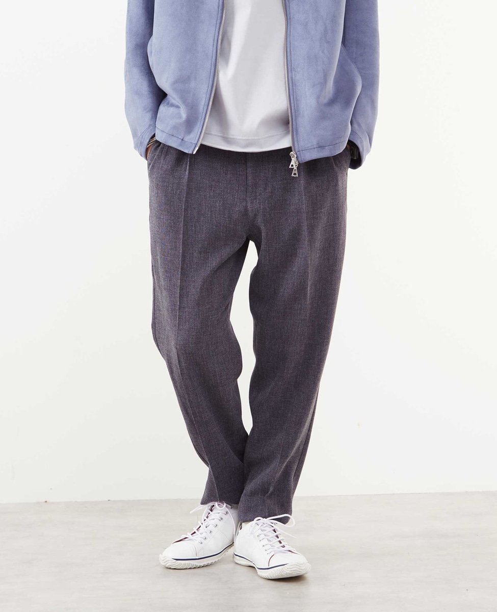 MEN'S MELROSE メランジピケリラックステーパードトラウザース メンズメルローズ パンツ スラックス・ドレスパンツ ネイビー グレー