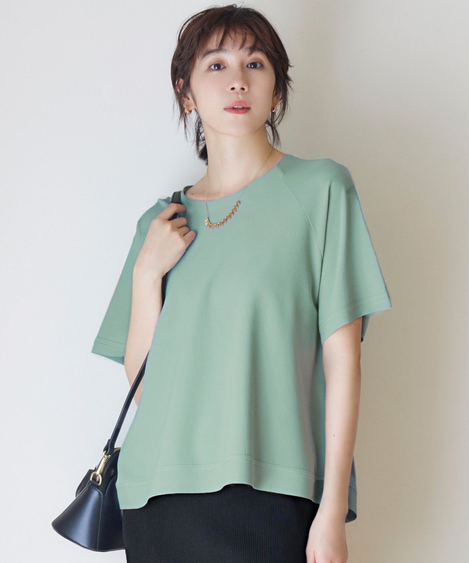 【SALE／30%OFF】自由区 L 【定番素材・多機能・着まわし・テイストレス】クレープストレッチAライン ニット ジユウク トップス ニット ホワイト グリーン ブルー【送料無料】