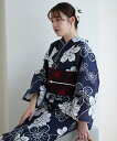 utatane お仕立て上がり 浴衣3点セット 紺地に大きな八重桜 ウタタネ 着物・浴衣・和装小物 浴衣【送料無料】