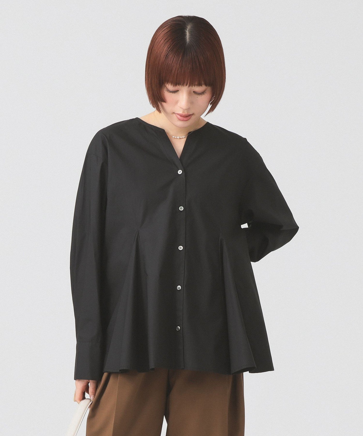 Ray BEAMS キーネック フレア ブラウス ビームス ウイメン トップス シャツ・ブラウス ブルー ベージュ ブラック【送料無料】