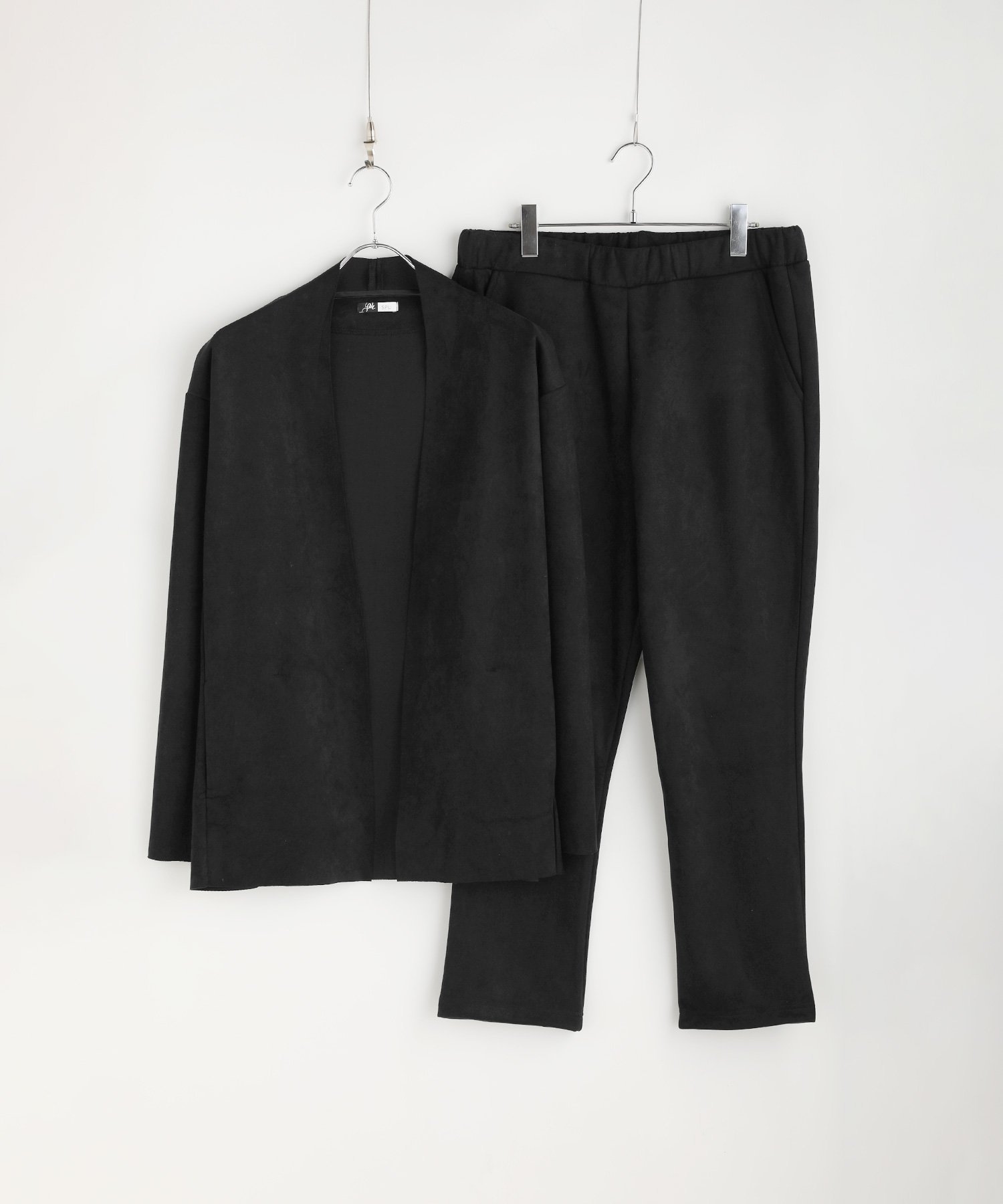 SPU 【セットアップ 2点セット】ピーチスキンポンチノーカラーカーディガン＆テーパードパンツセットア..