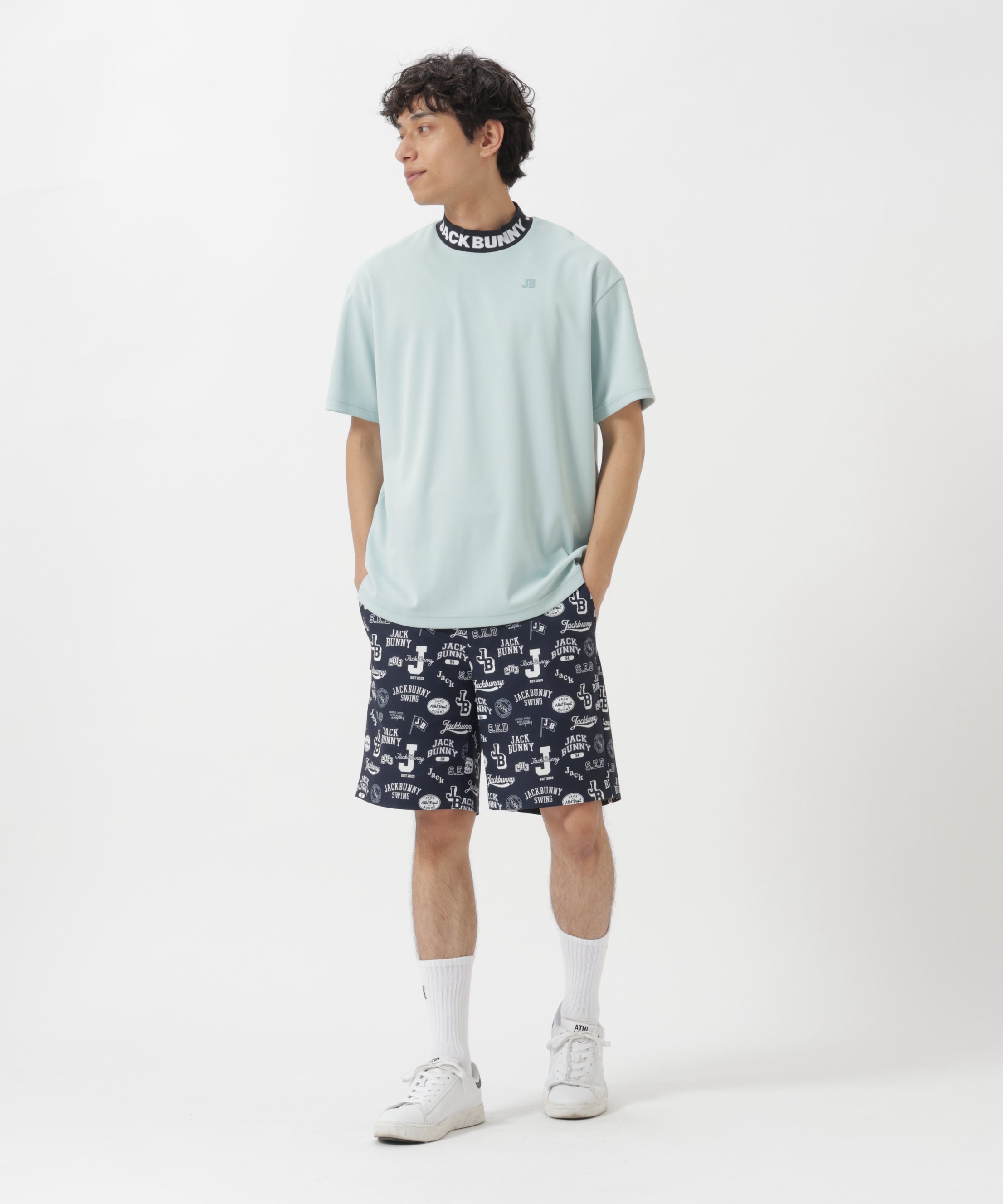 Jack Bunny!! PEストレッチロゴプリントショートパンツ ジャックバニー パンツ その他のパンツ イエロー ネイビー