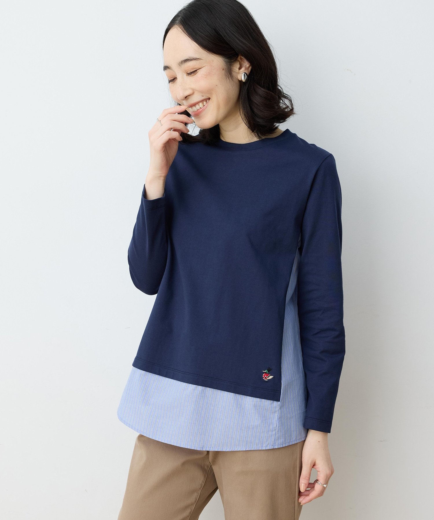【SALE／50%OFF】DECOY 【chiyoさんコラボ】ロンドンマーチストライプドッキングプルオーバー【オーガニックコットンブレンド】 デコイシンス1981 トップス カットソー・Tシャツ ネイビー ホワイト