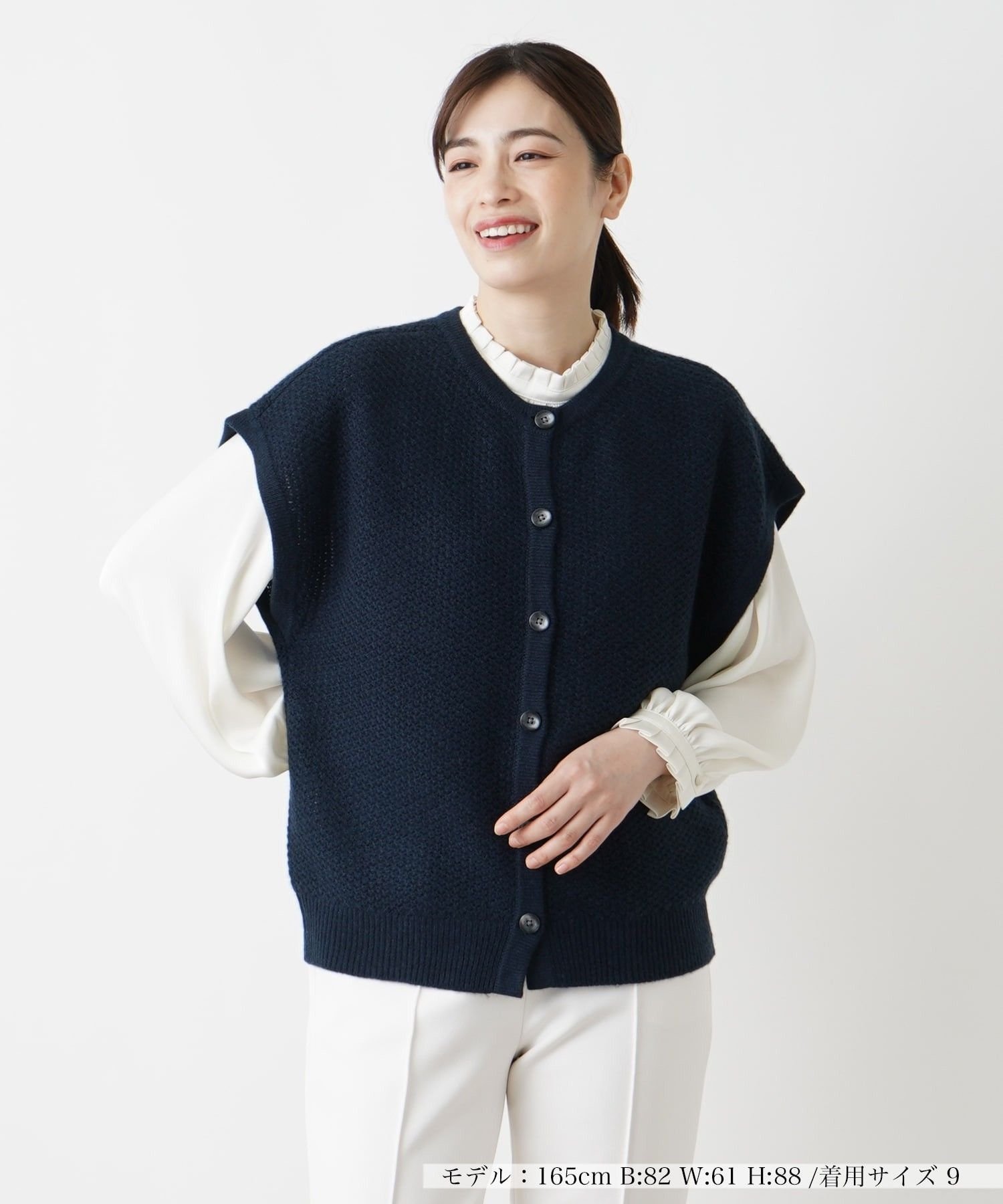 【SALE／52%OFF】Leilian カシミヤクルーネックニットベスト レリアン トップス ベスト・ジレ ネイビー ブラウン ワインレッド【送料無料】