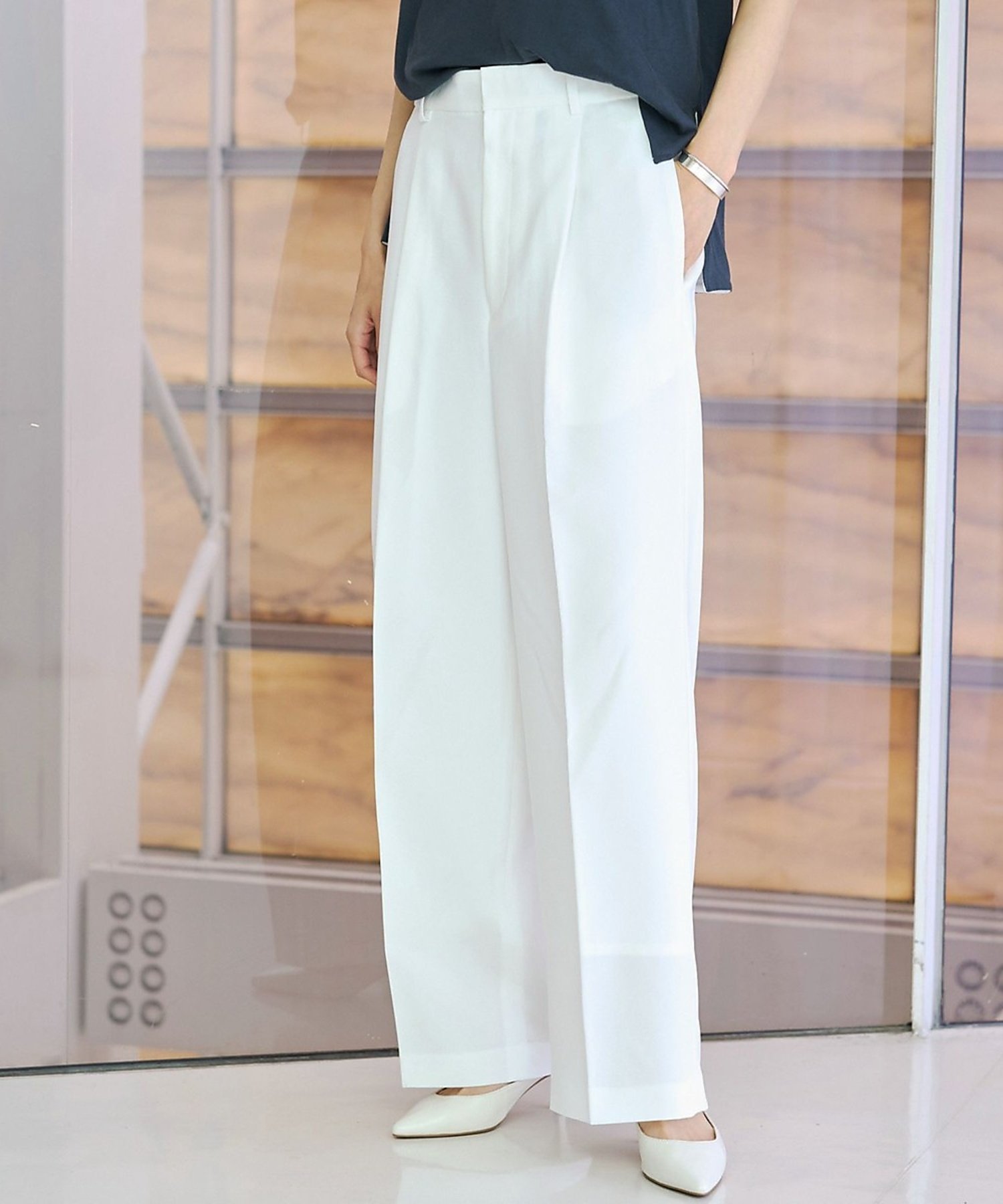 Rouge vif la cle トロワイドイージワンタックパンツ ルージュ・ヴィフ ラクレ パンツ その他のパンツ ホワイト グレー