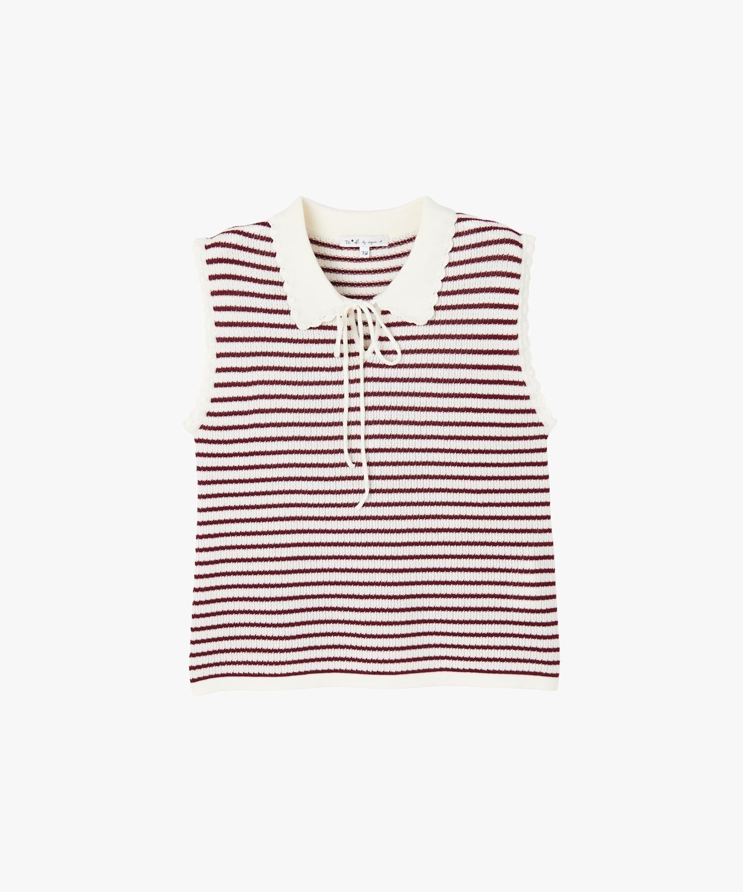 . ボーダーコットン ノースリーブ プルオーバー アニエスベー トップス カットソー・Tシャツ ワインレッド
