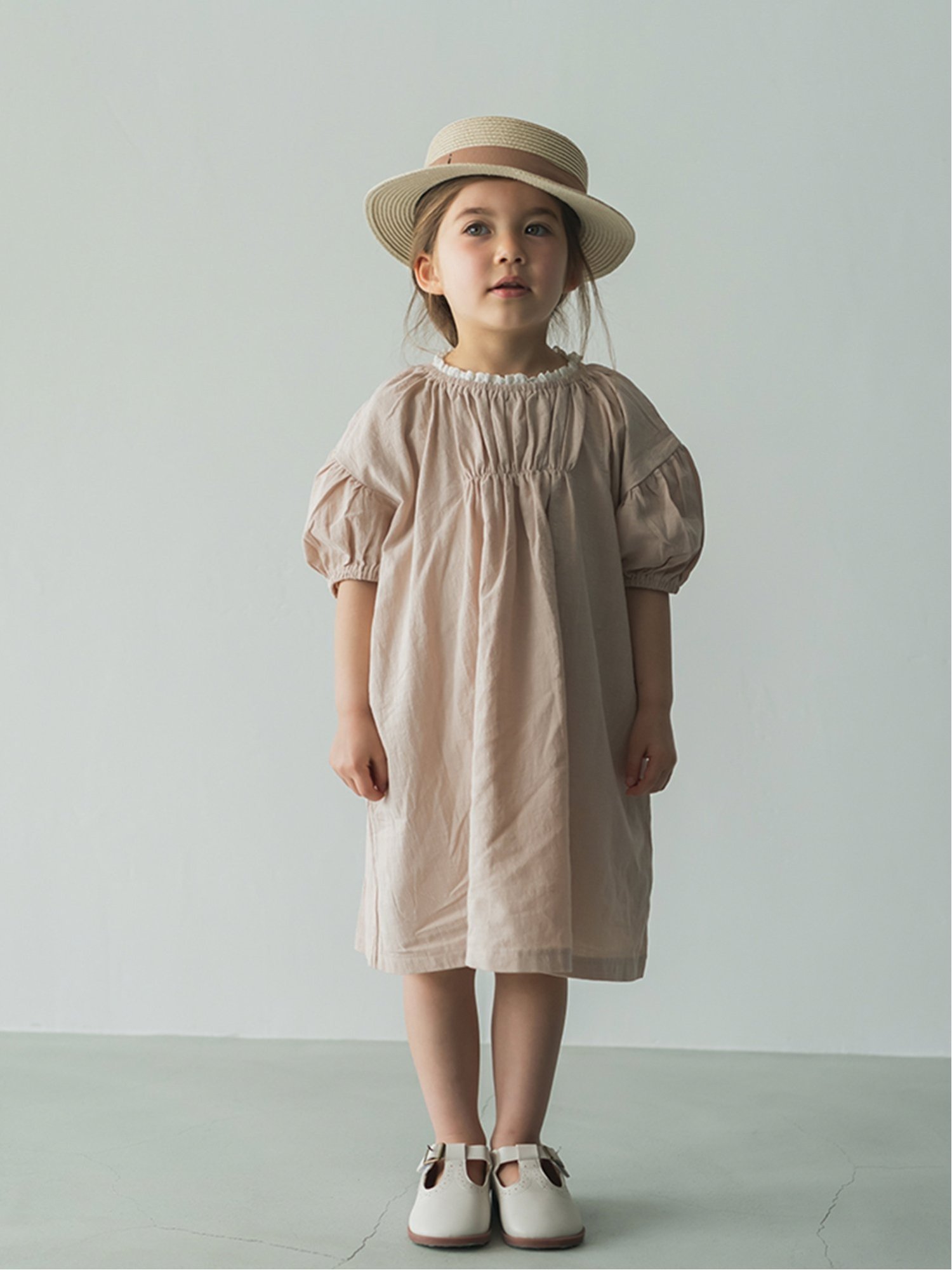 riziere 衿レースバイカラーパフスリーブワンピース リジェール ワンピース・ドレス ワンピース ベージュ グレーのサムネイル