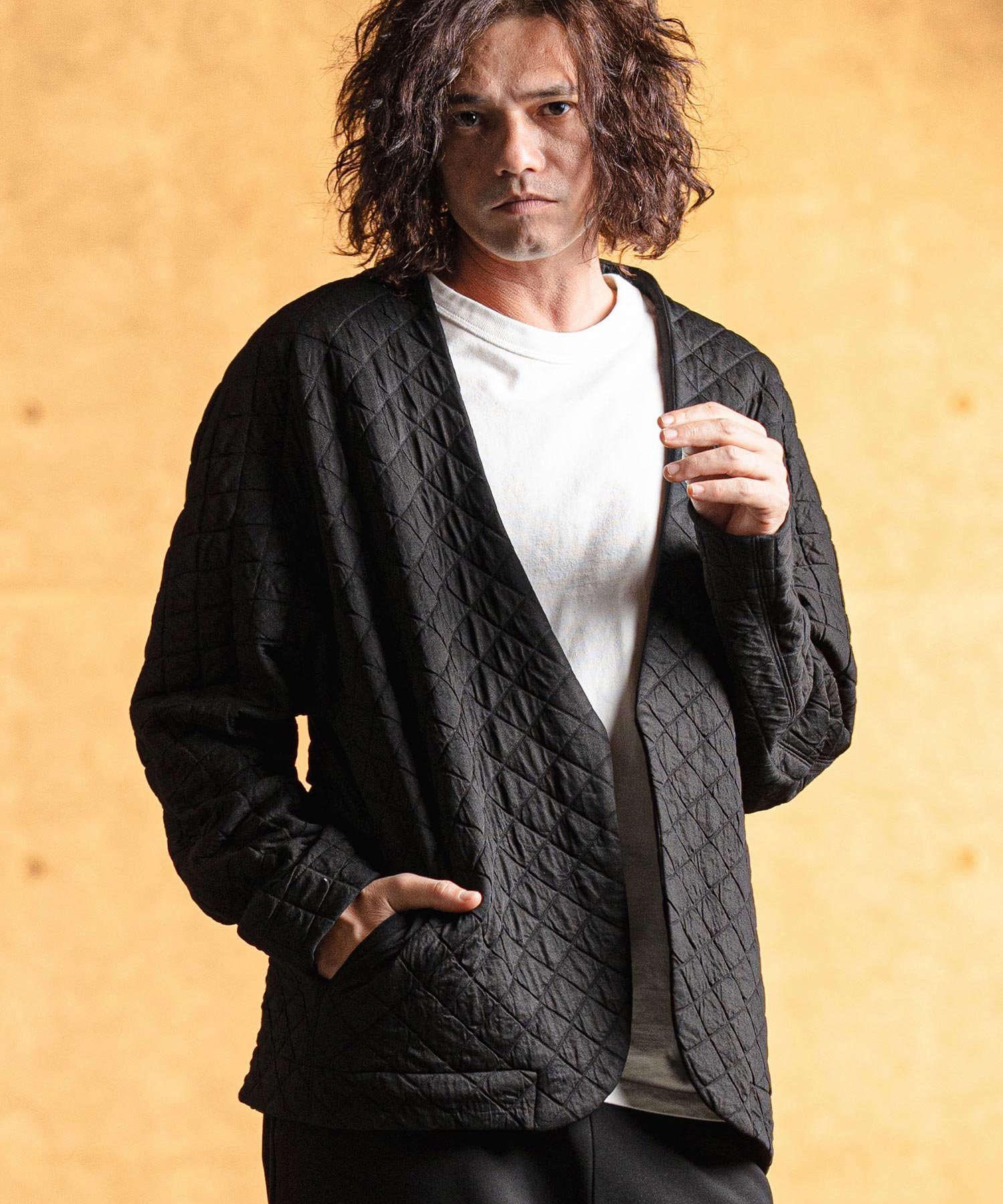 GLIMCLAP mj10525- Quilted fabric collarless jacket キルティングジャケット カンビオ ジャケット・アウター その他のジャケット・アウター ブラック【送料無料】