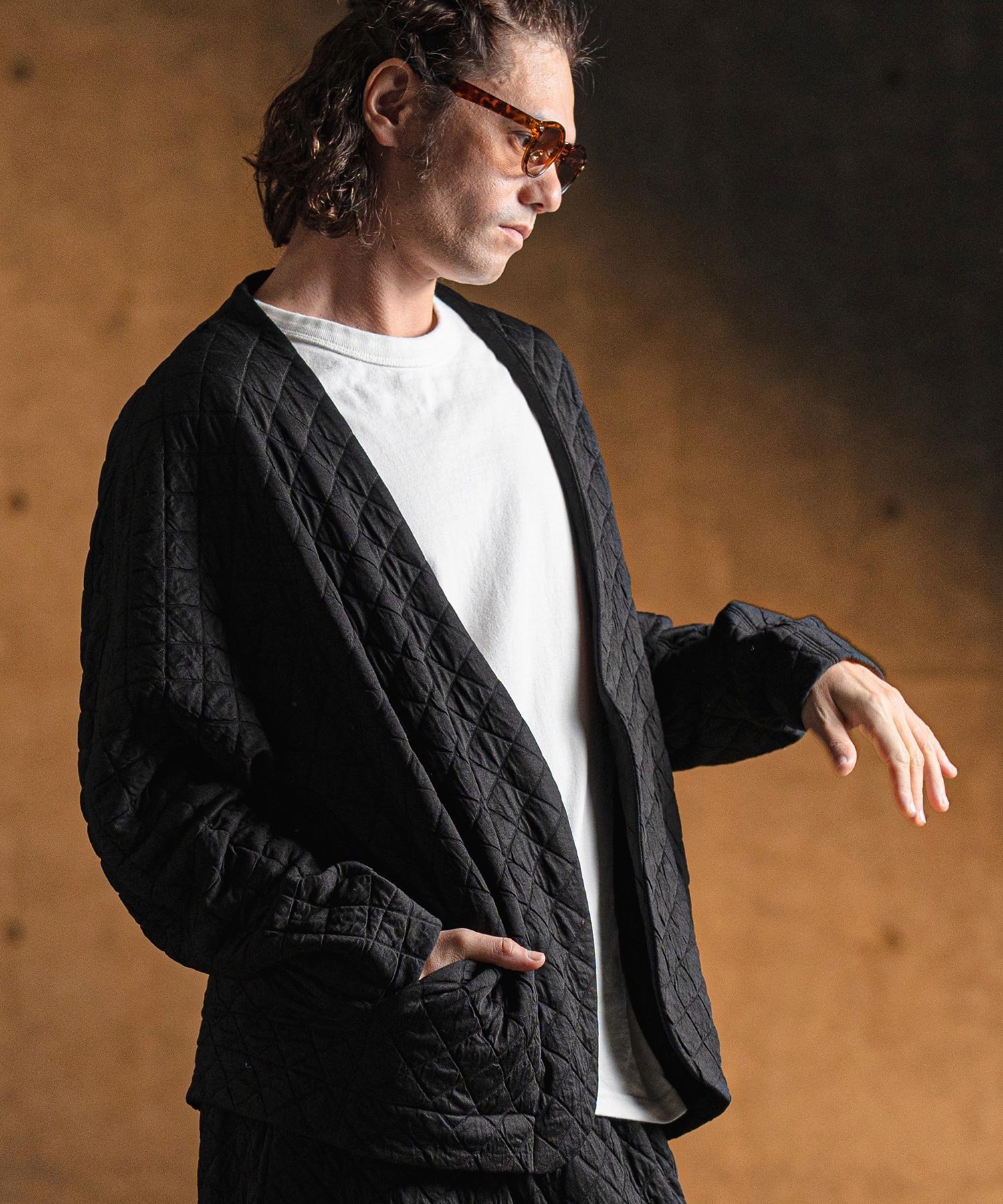 GLIMCLAP mj10525- Quilted fabric collarless jacket キルティングジャケット カンビオ ジャケット・アウター その他のジャケット・アウター ブラック【送料無料】