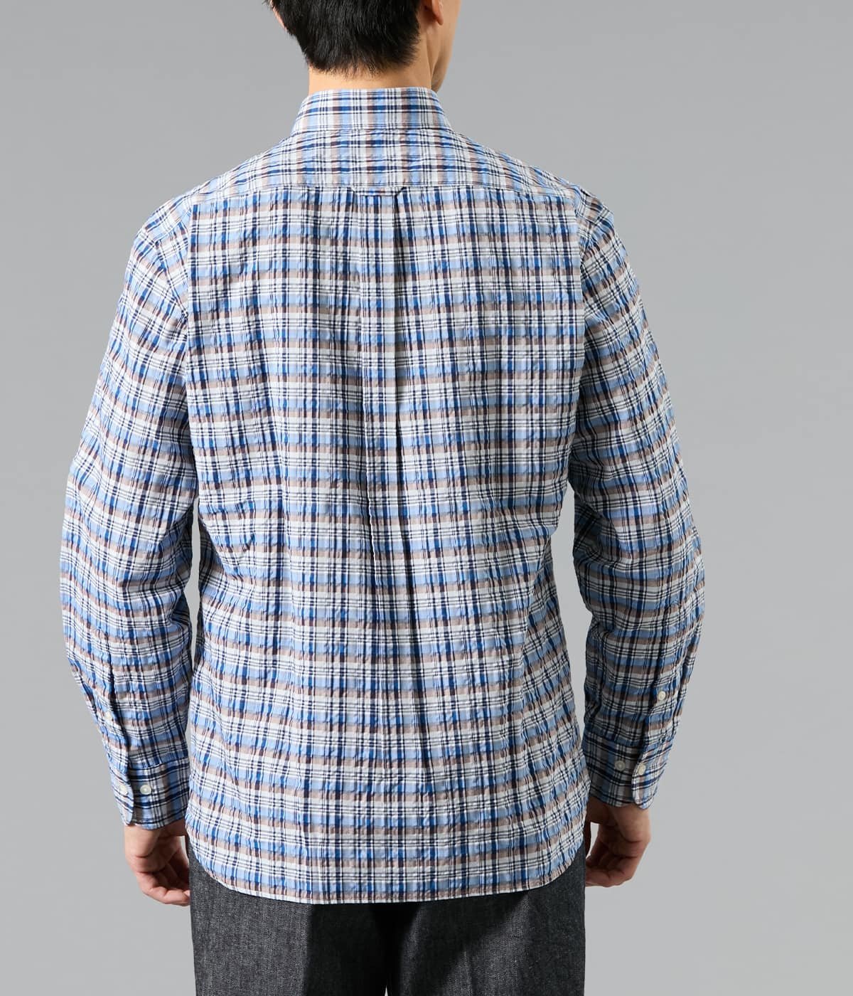 NEWYORKER MEN 【吸水速乾】サッカー ネイビーチェック 長袖ショートボタンダウンシャツ ニューヨーカー トップス シャツ・ブラウス ネイビー