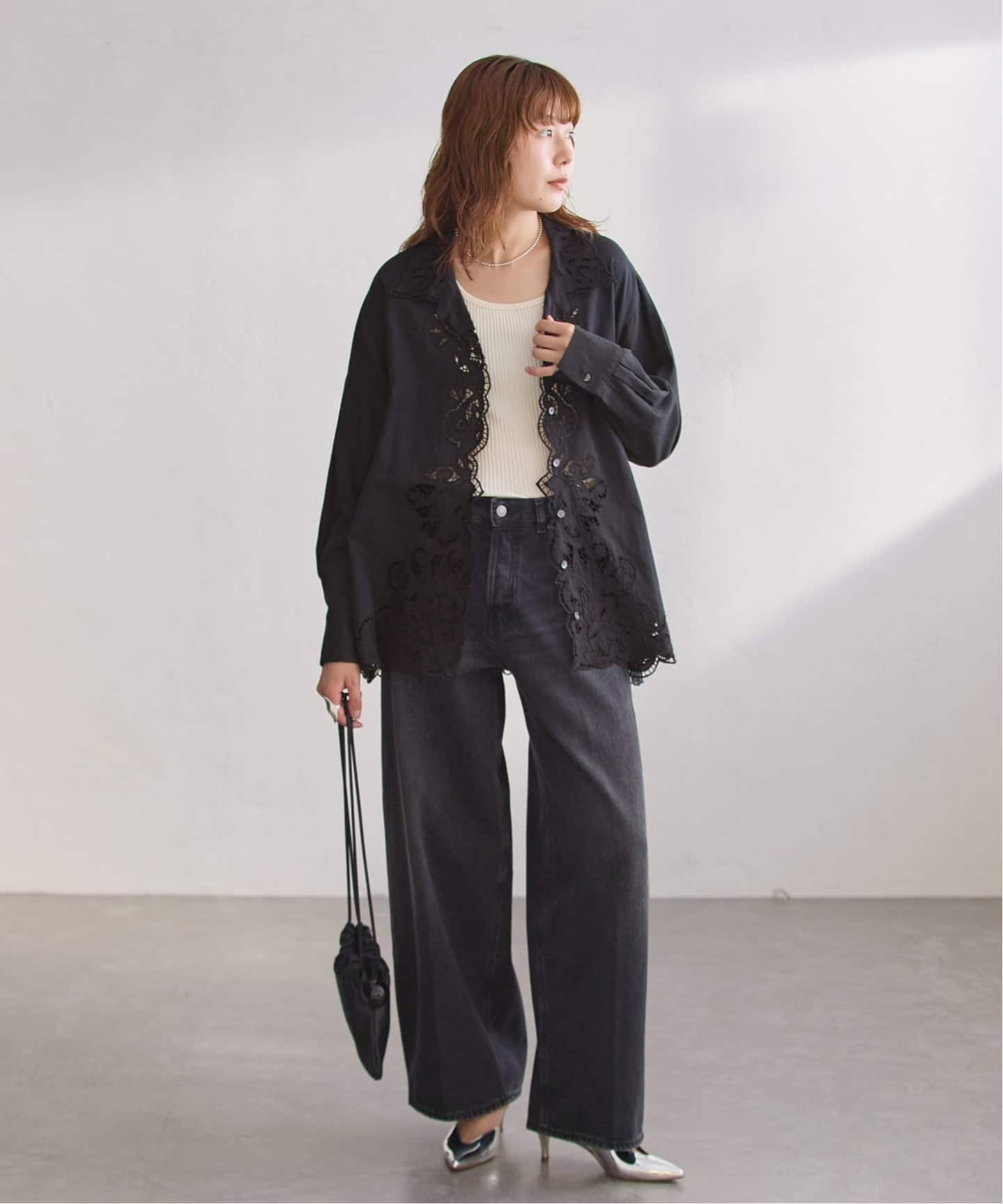 JOURNAL STANDARD L'ESSAGE 《追加》刺繍レースシャツ ジャーナルスタンダード レサージュ トップス シャツ・ブラウス ホワイト ブラック