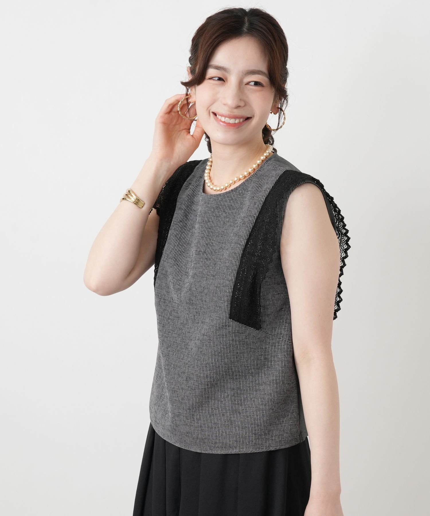 Leilian レースフレンチスリーブブラウス【Leilian WHITE LABEL】 レリアン トップス シャツ・ブラウス グレー