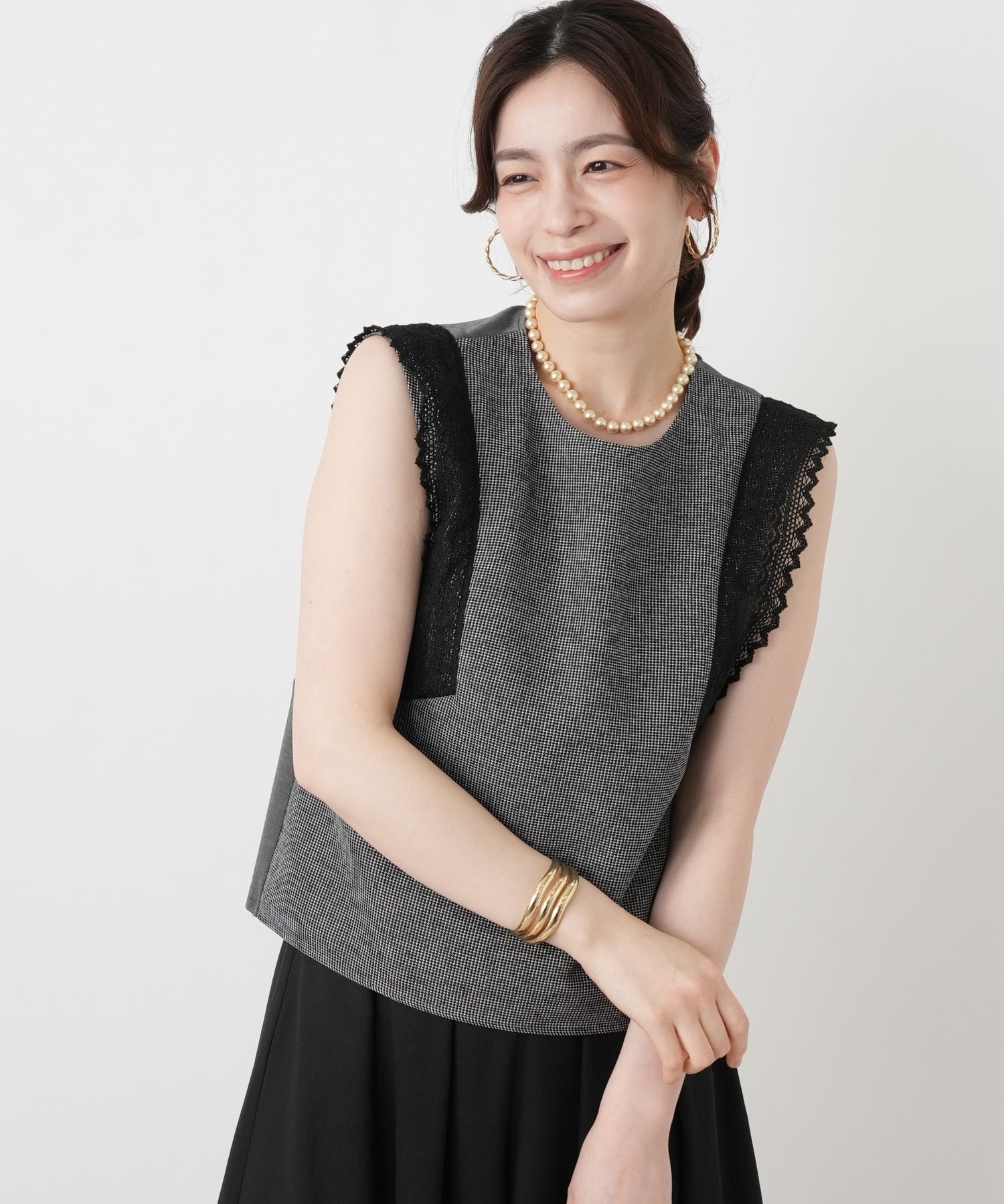 Leilian レースフレンチスリーブブラウス【Leilian WHITE LABEL】 レリアン トップス シャツ・ブラウス グレー