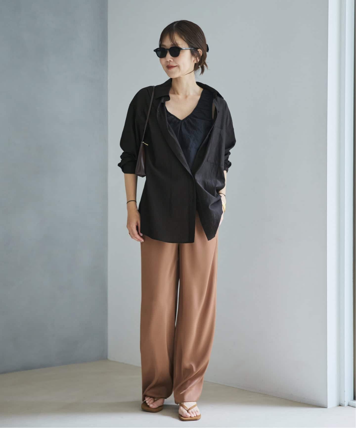 plage 《予約》Wash adjust シャツ プラージュ トップス シャツ・ブラウス ブラック ベージュ