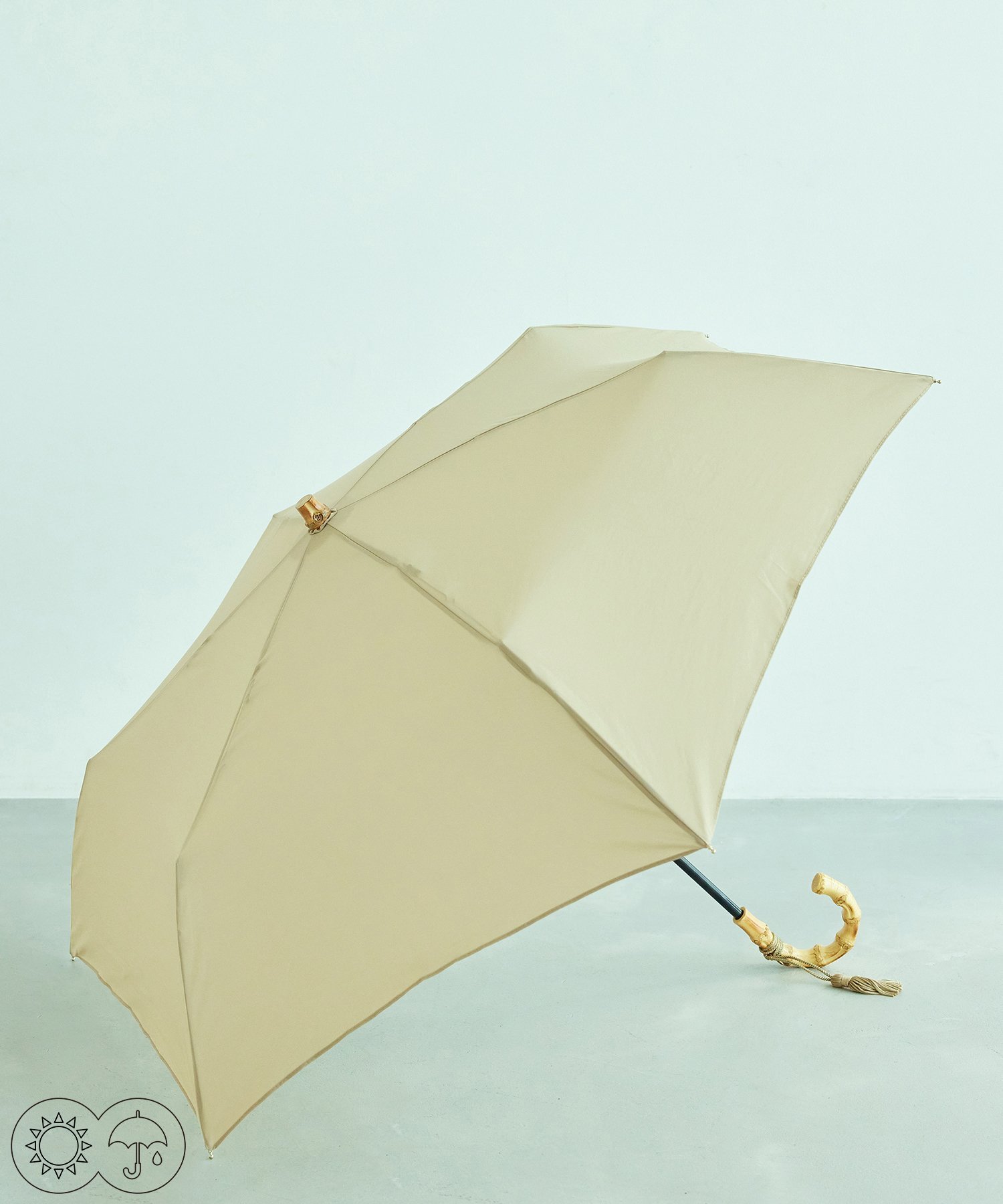 【晴雨兼用】バンブーハンドルコンパクトアンブレラ折りたたみ傘