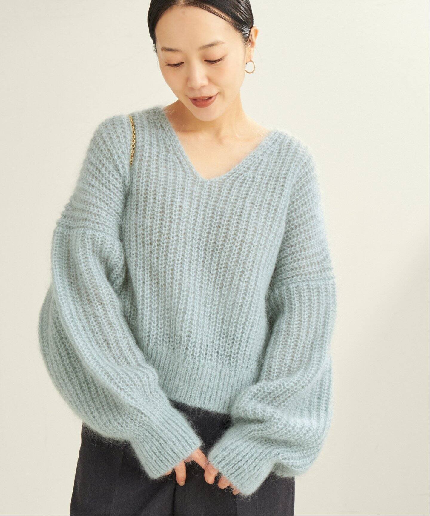 plage 《予約》キッドモヘヤMix カタアゼ Vネック プルオーバー プラージュ トップス ニット ブルー ホワイト ピンク【送料無料】のサムネイル