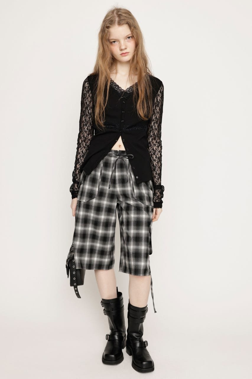 SLY DAMAGE LACE CHECK MIDDLE パンツ スライ パンツ その他のパンツ ブラウン ブラック