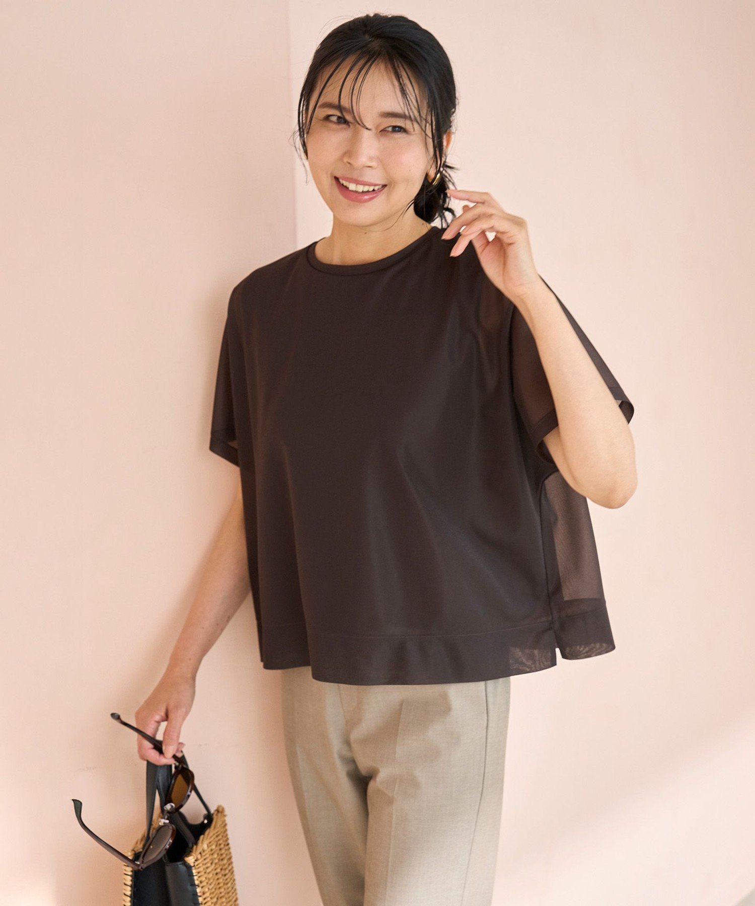 UNFILO シアーレイヤードT アンフィーロ トップス カットソー・Tシャツ ブラウン ブラック ホワイト グリーン