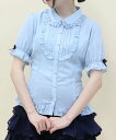 axes femme POETIQUE バックレースアップロングブラウス アクシーズファム トップス シャツ・ブラウス ブルー ホワイト【送料無料】