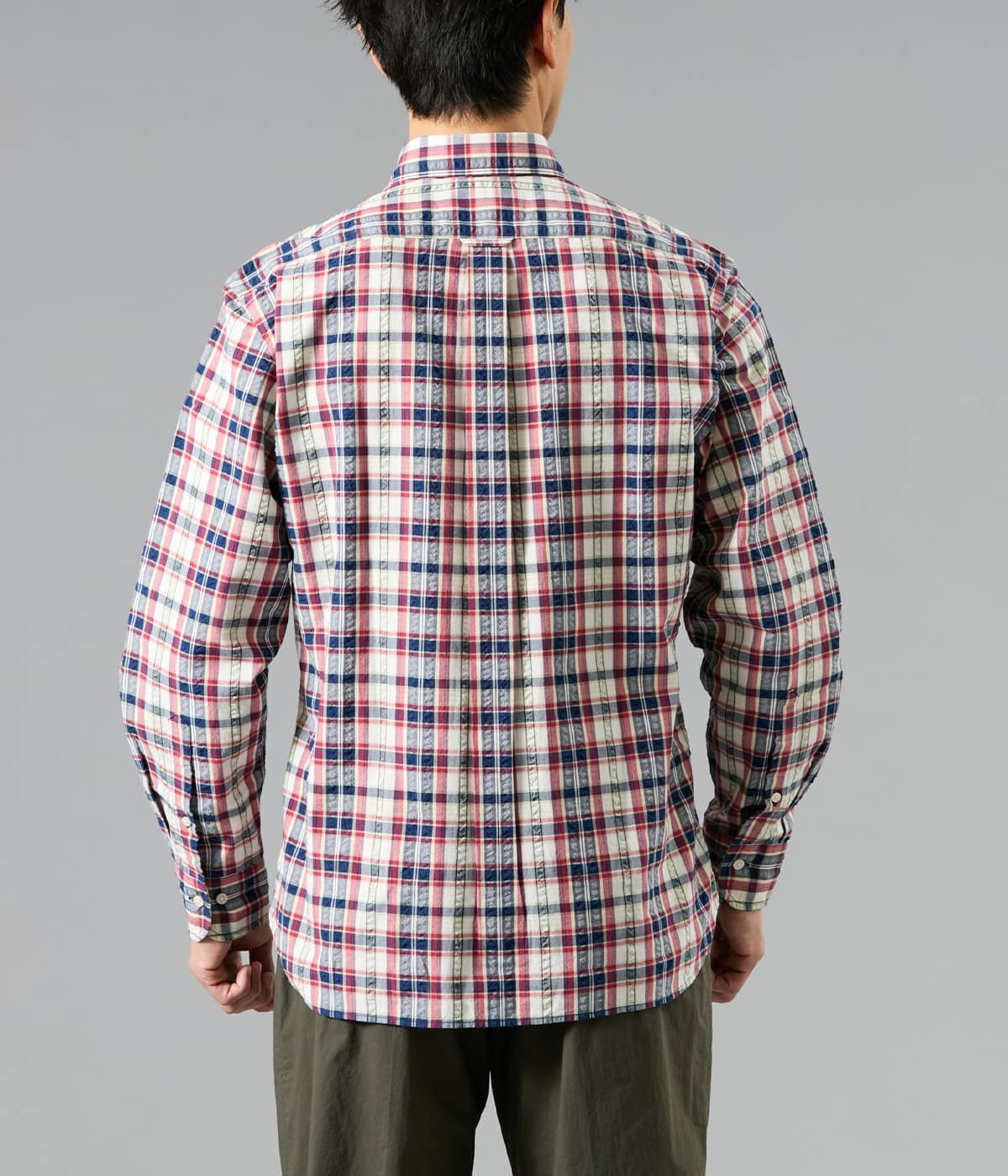 NEWYORKER MEN 【吸水速乾】サッカー デジタルミックスカラーチェック 長袖ショートボタンダウンシャツ ニューヨーカー トップス シャツ・ブラウス ワインレッド