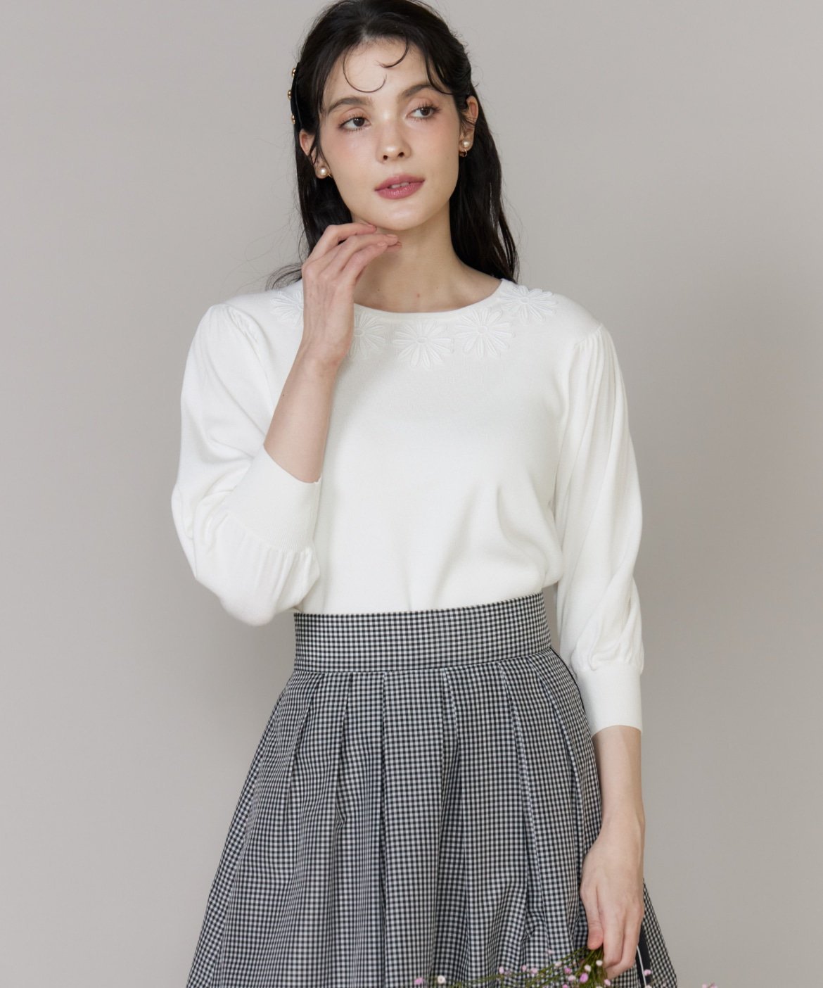 【SALE／60%OFF】Maglie par ef-de 《大きいサイズ》モチーフレースニットプルオーバー マーリエ ル カセット トップス ニット ホワイト ネイビー【送料無料】
