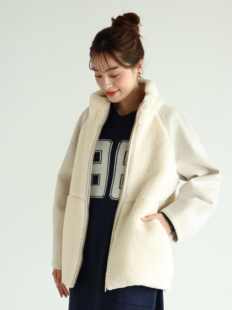 【SALE／38%OFF】Vin エコファードッキングブルゾン ヴァン ジャケット・アウター その他のジャケット・アウター ベージュ ホワイト ブラウン【送料無料】