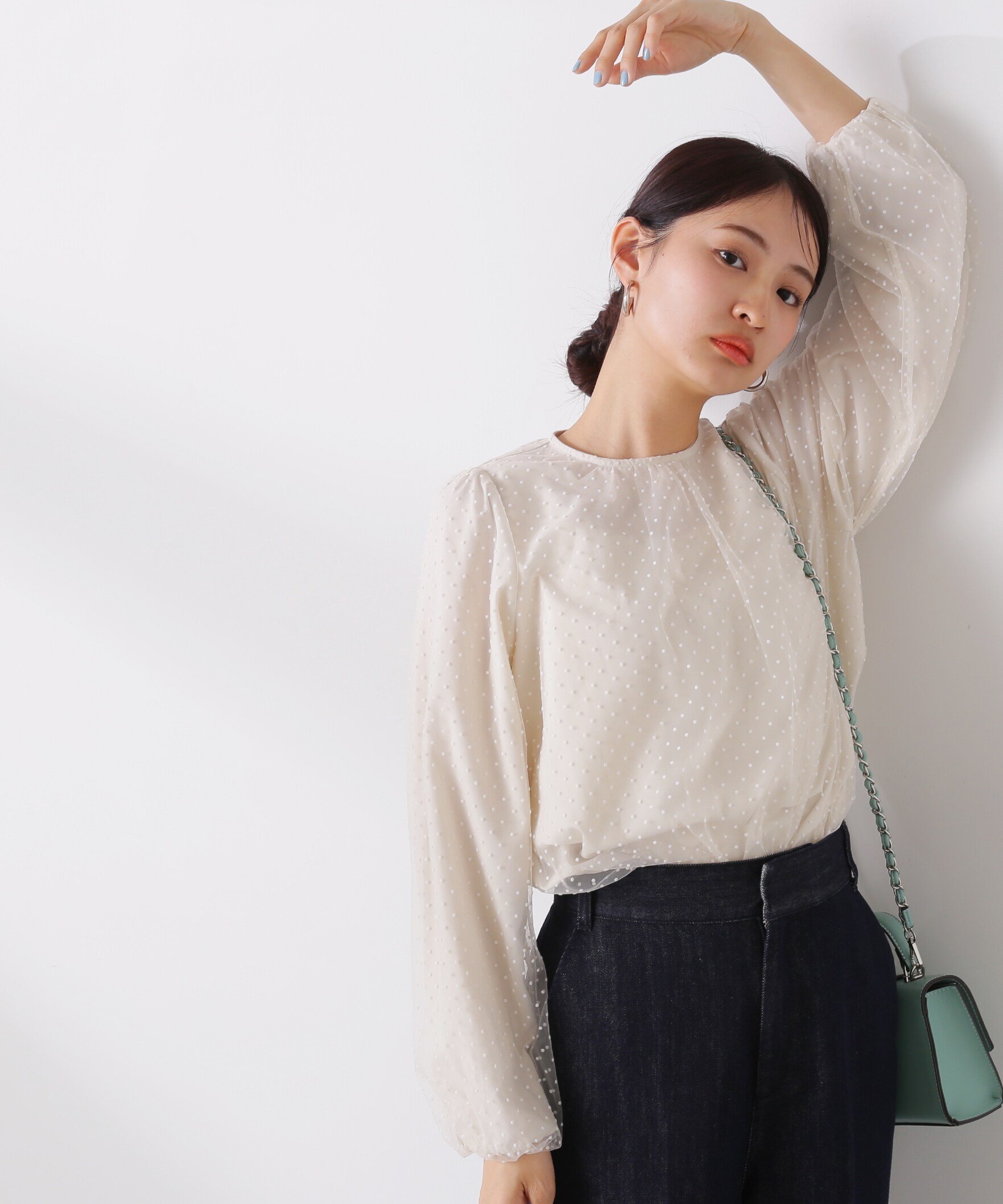 N. Natural Beauty Basic ドットチュールブラウス エヌ ナチュラルビューティーベーシック* トップス シャツ・ブラウス ベージュ ブラック