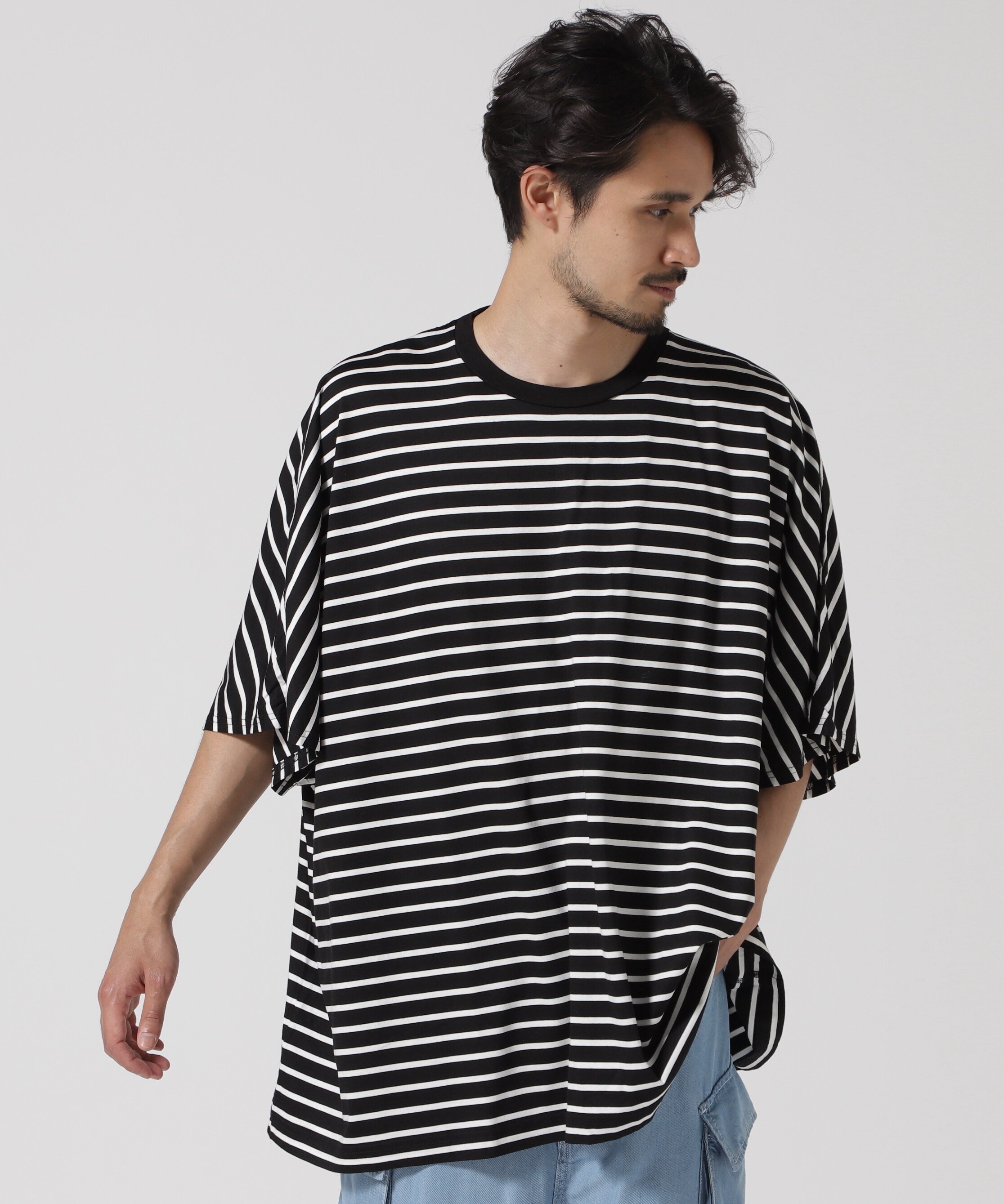 B'2nd MINEDENIM(マインデニム)Square Big Border T-SH ビーセカンド トップス カットソー・Tシャツ ブラック ホワイト【送料無料】